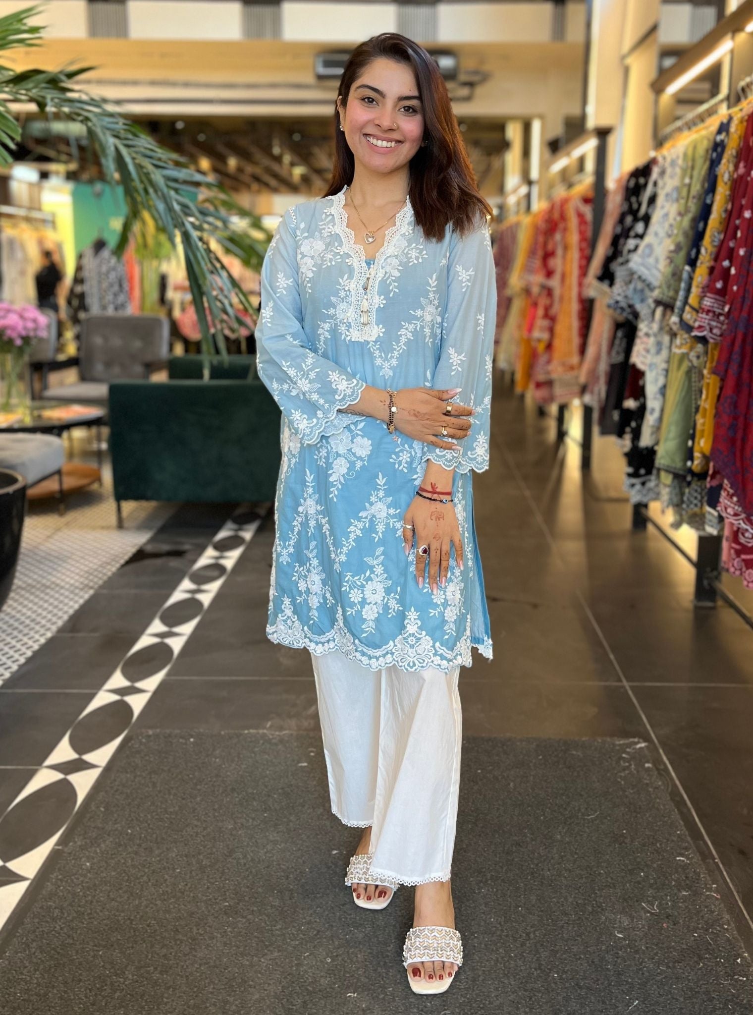 Mulmul Supima Cotton Atrai Blue Kurta