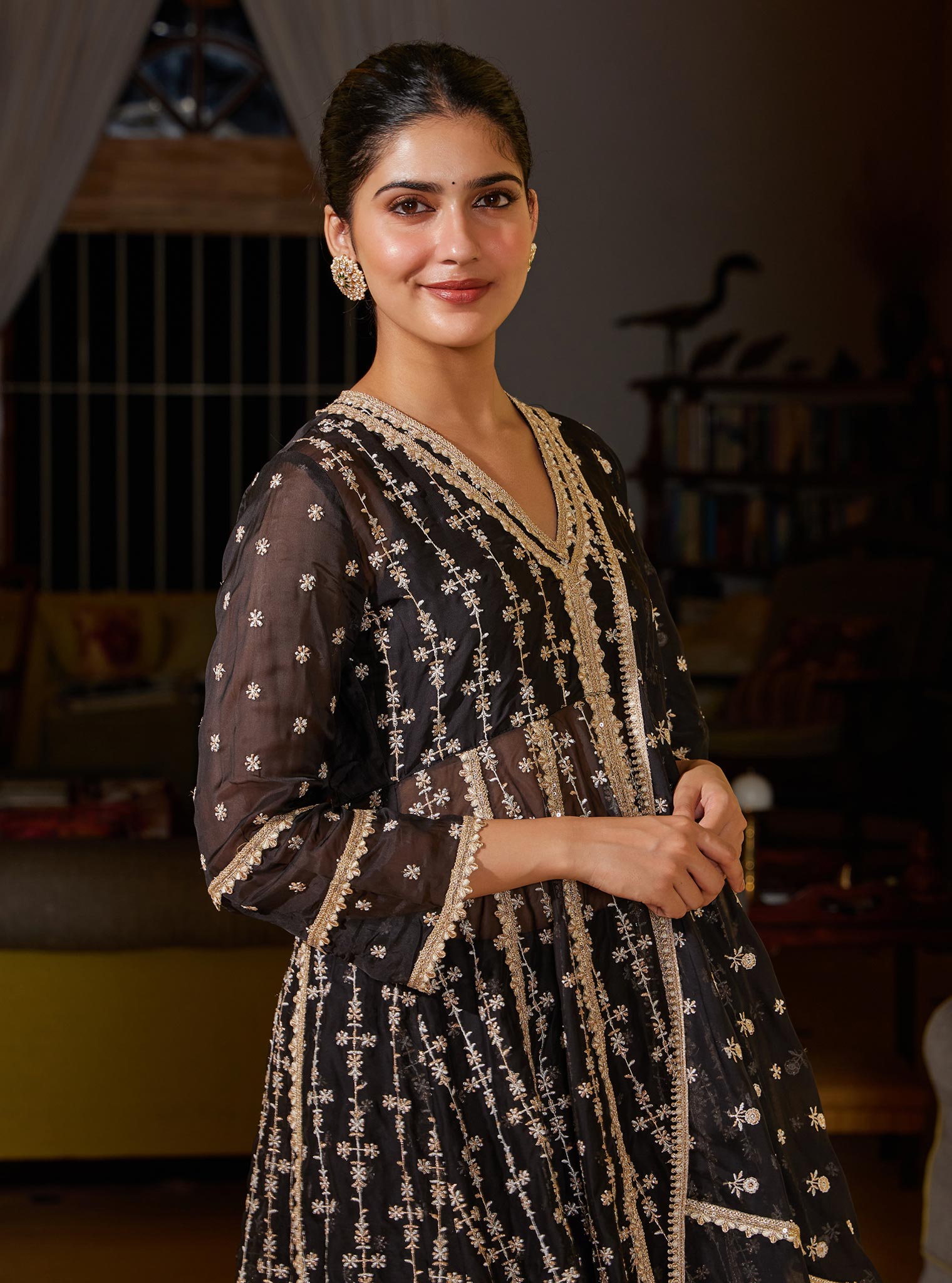 Simhi Organza Black Anarkali Kurta Set