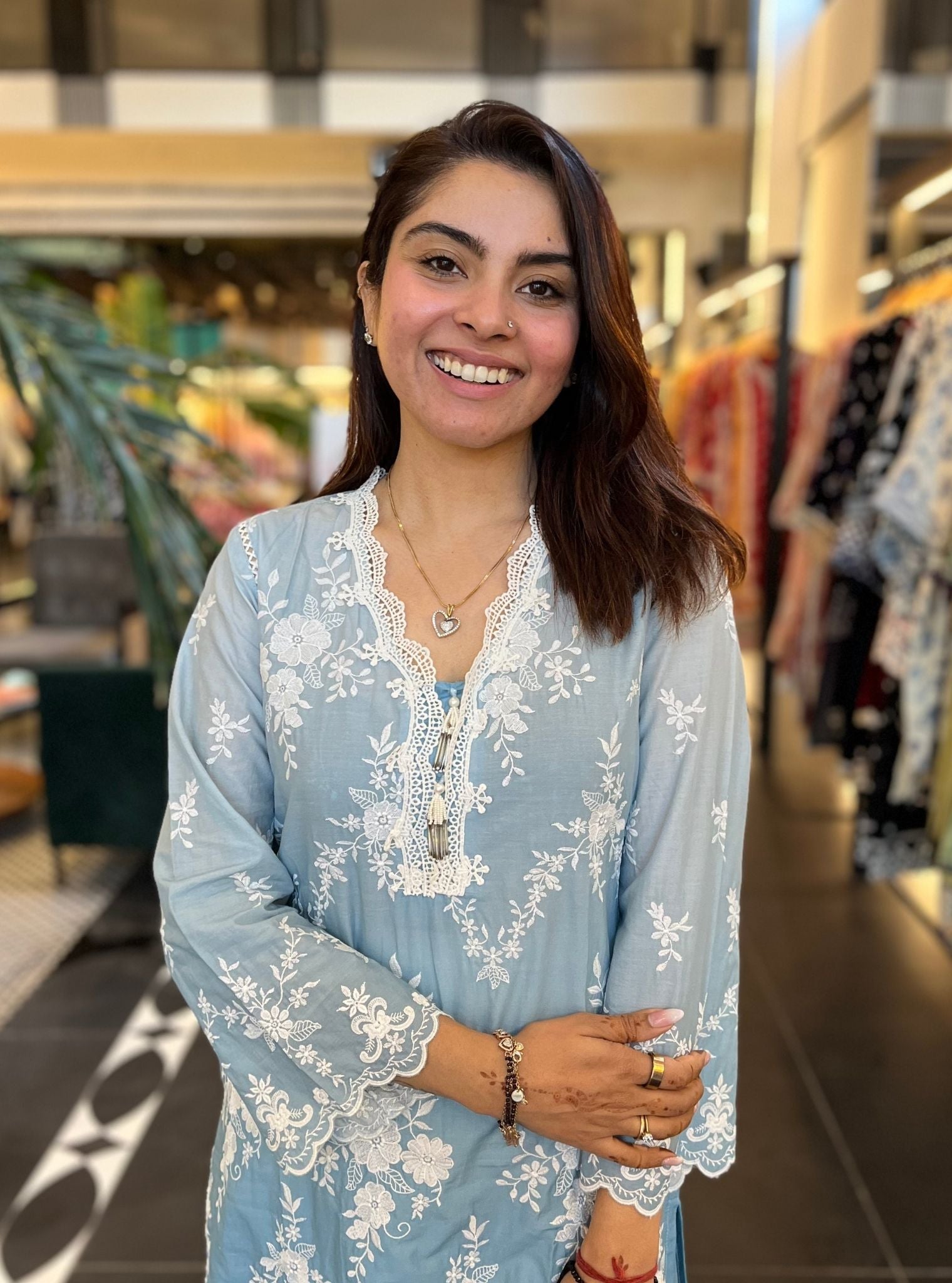 Mulmul Supima Cotton Atrai Blue Kurta