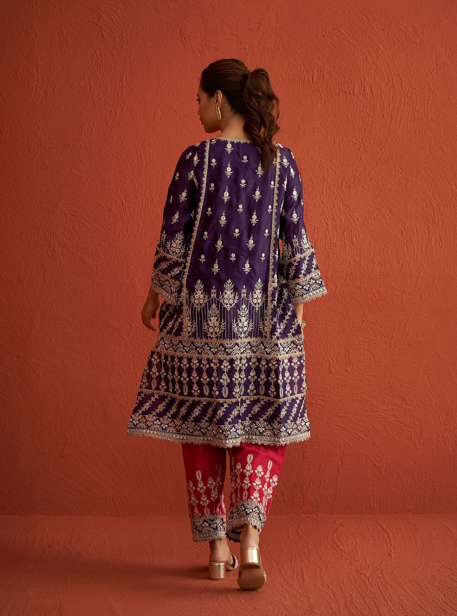 Ambar Organza Satin Purple Kurta Set
