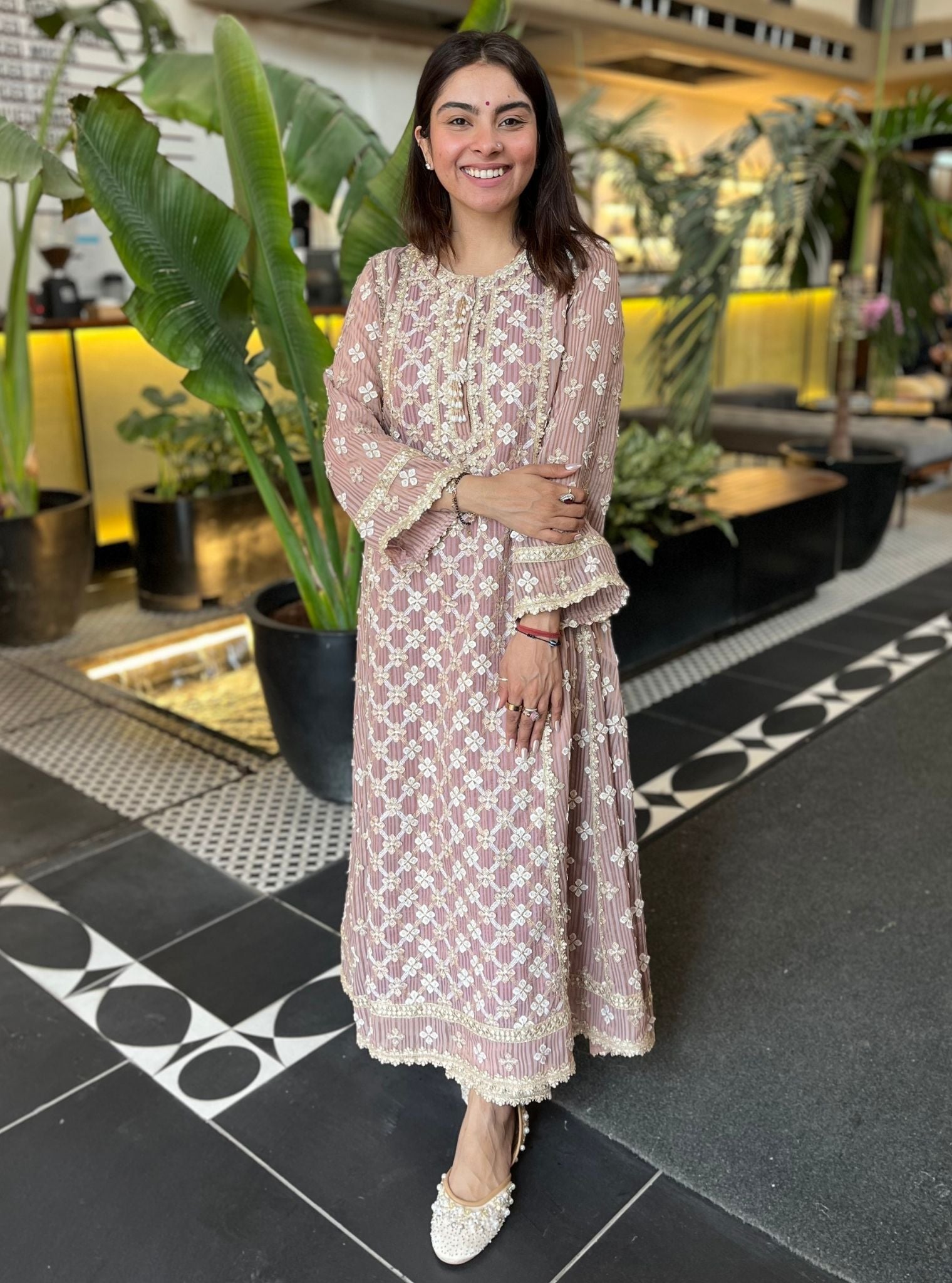 Eurielle Banarsi Lilac Anarkali Kurta Set