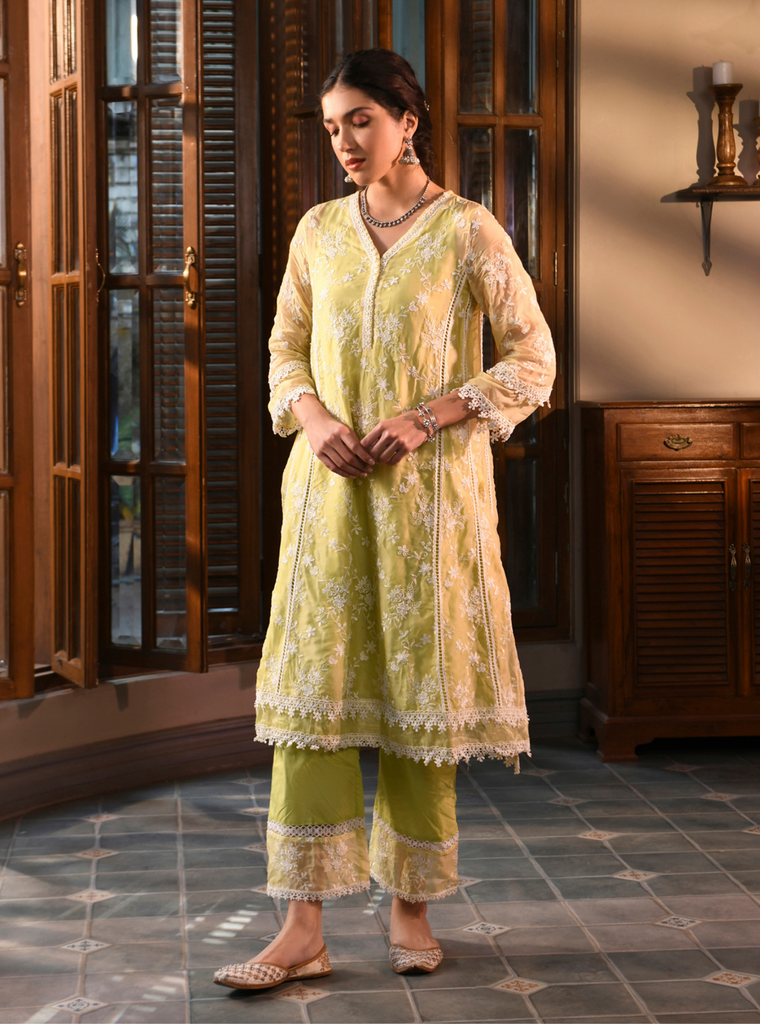 Hiyti Organza Lime Kurta Set