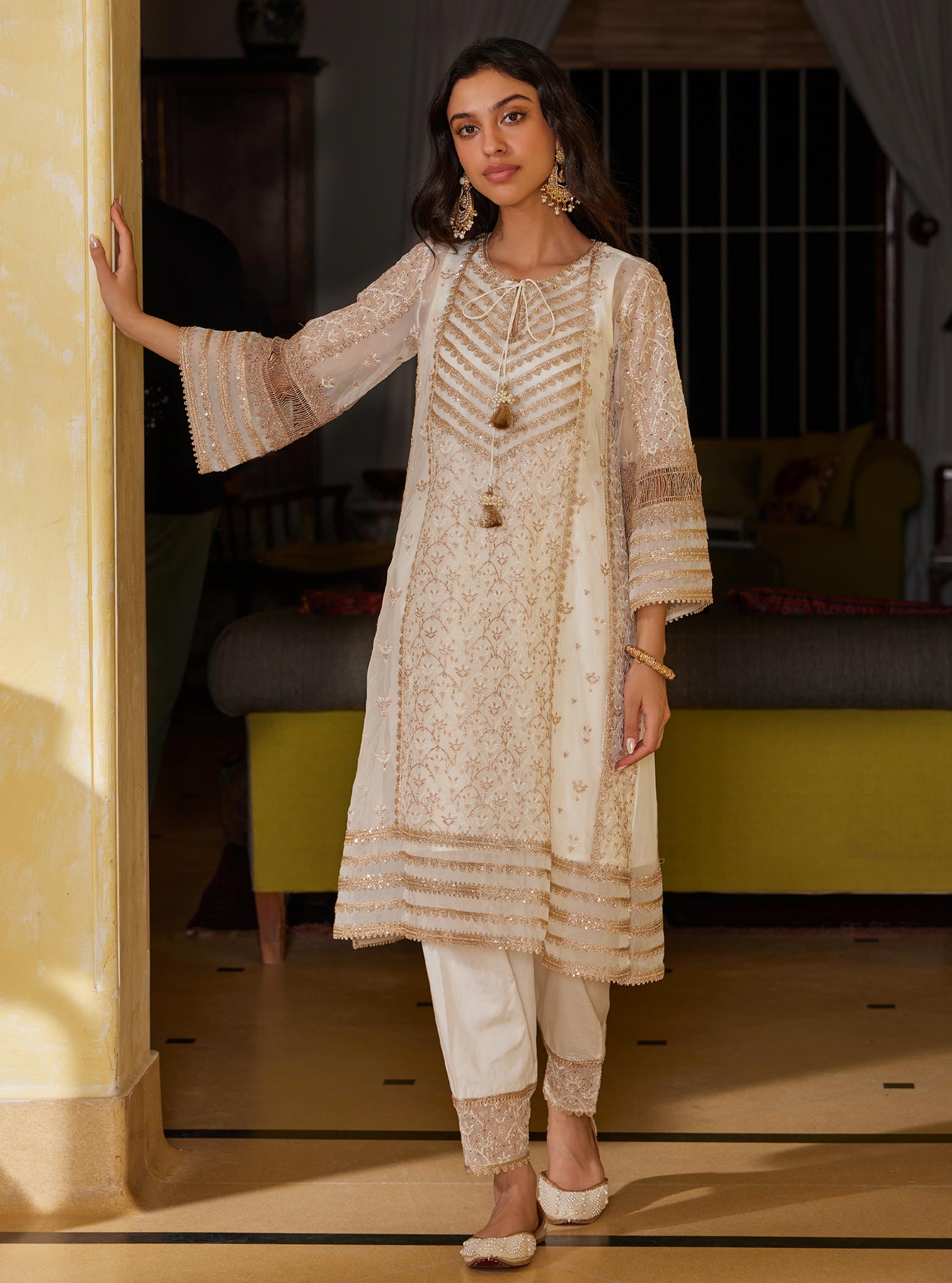 Vipas Organza Off White Kurta with Salwar Set