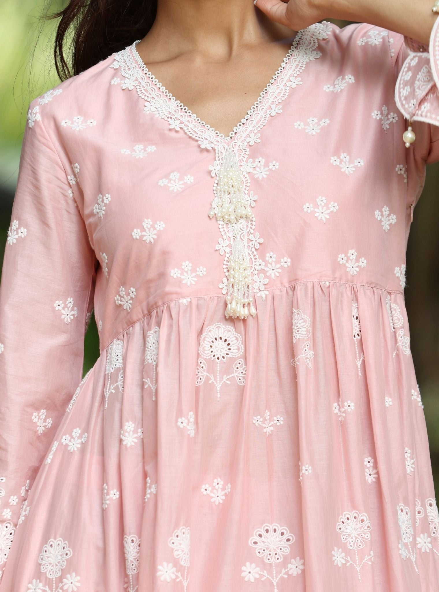 Nilan Supima Cotton Light Pink Anarkali Kurta Set