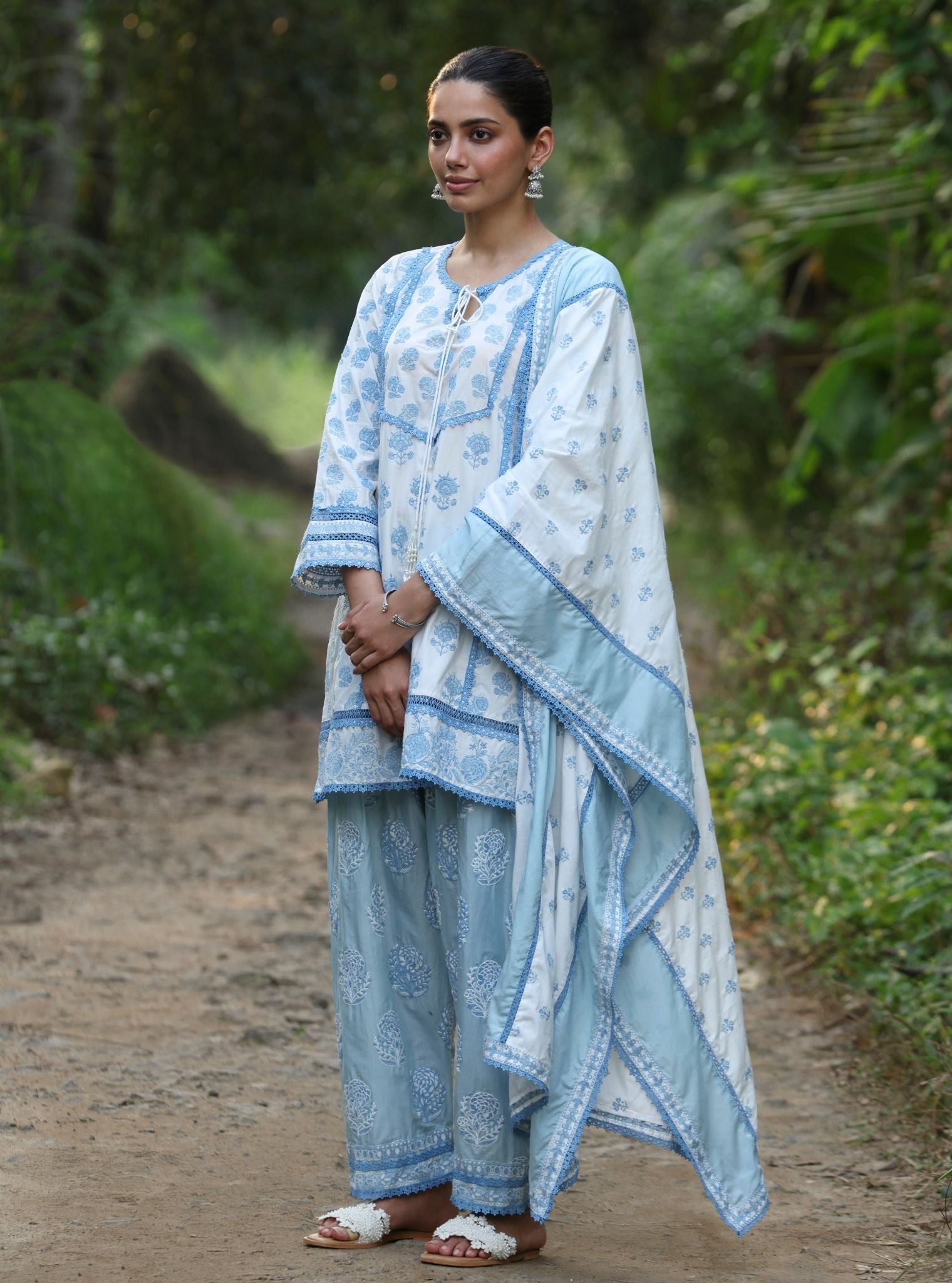 Alagi Supima Cotton White Kurta With Farshi Salwar