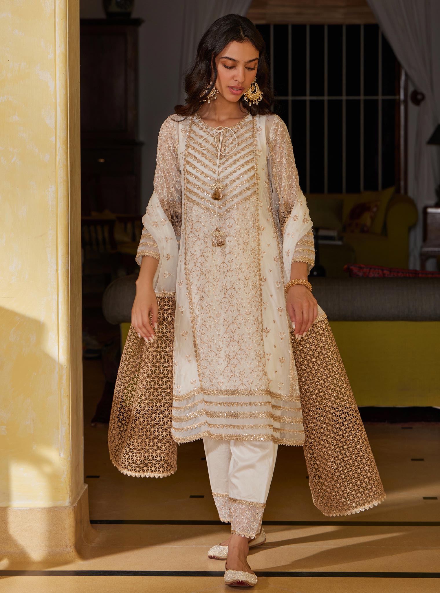 Mulmul Organza Vipas Off White Dupatta