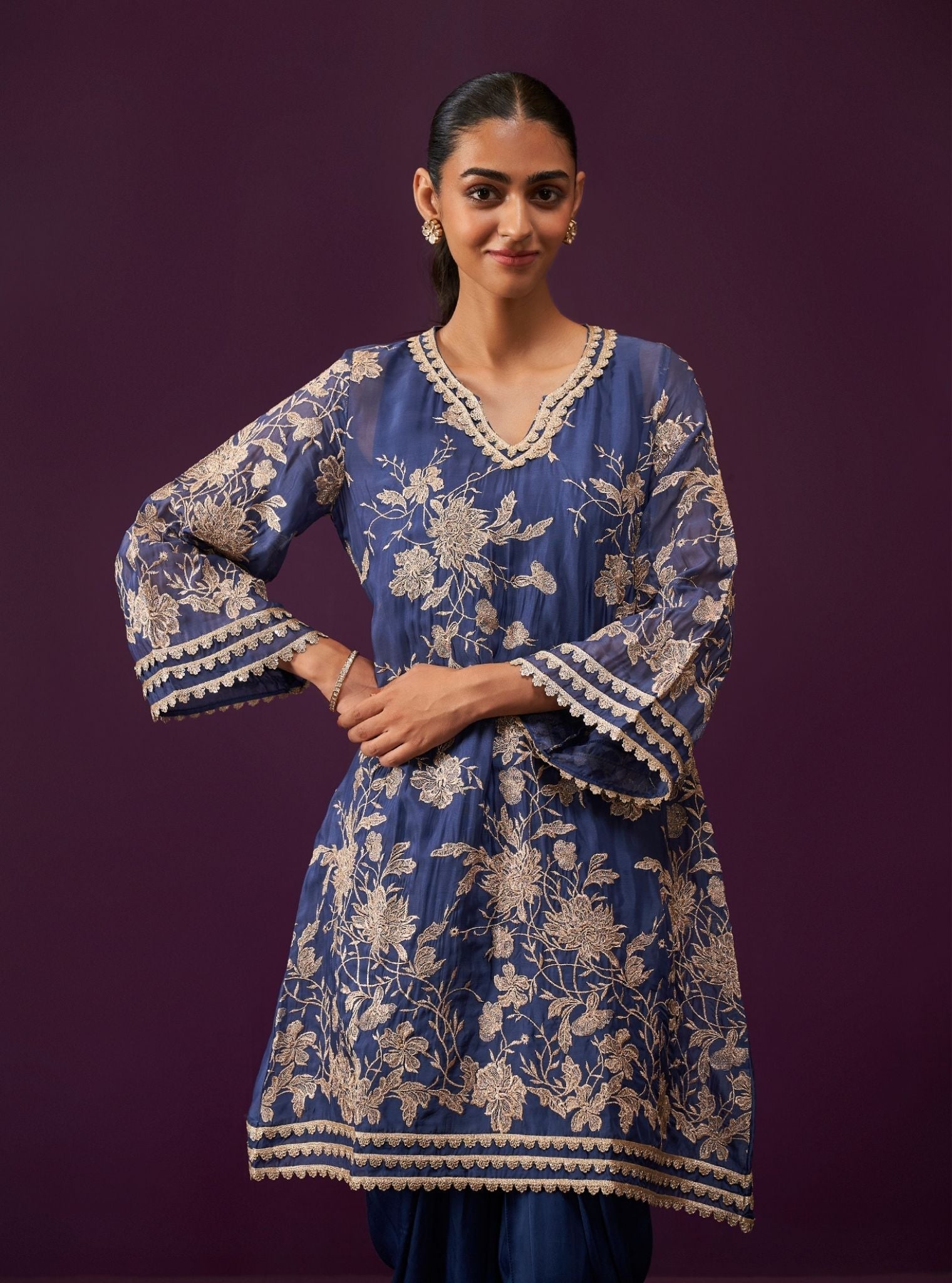 Sunee Organza Navy Kurta Set