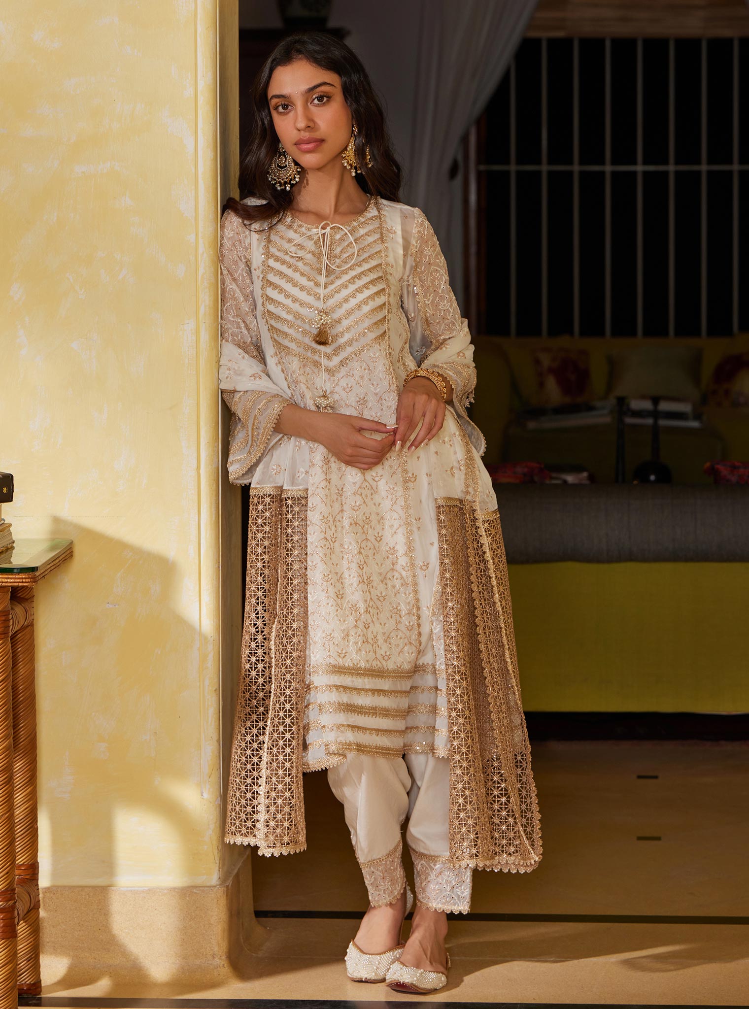 Vipas Organza Off White Kurta with Salwar Set
