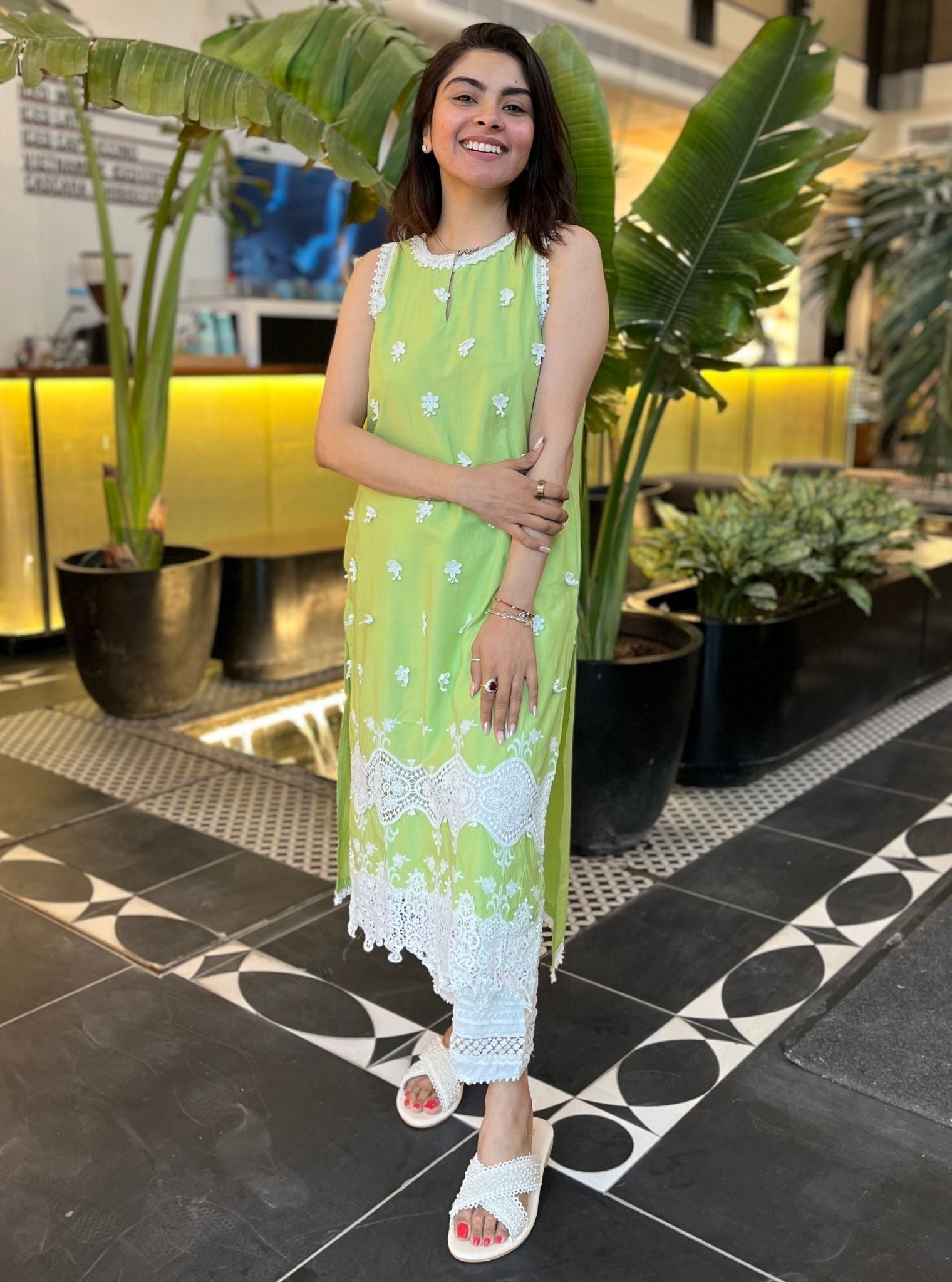 Paradise Supima Cotton Lime Kurta Set