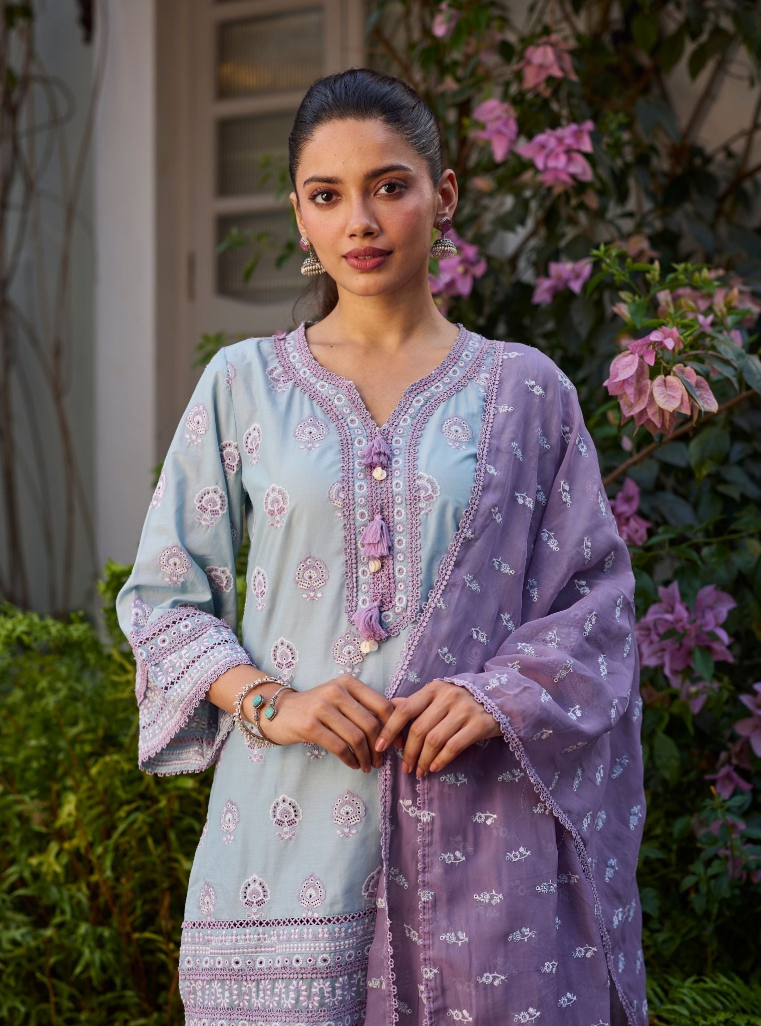 Ruo Supima Cotton Blue Kurta With Farshi Salwar