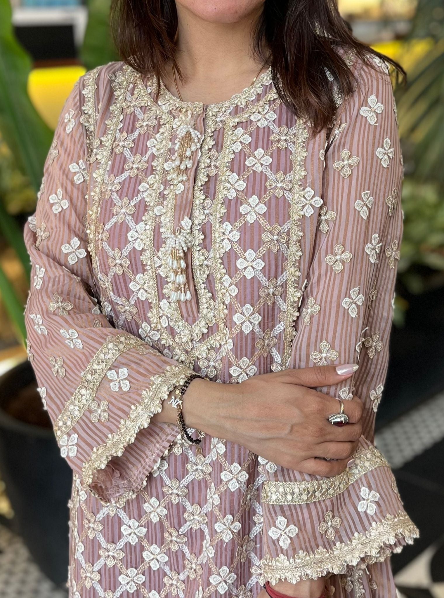 Eurielle Banarsi Lilac Anarkali Kurta Set