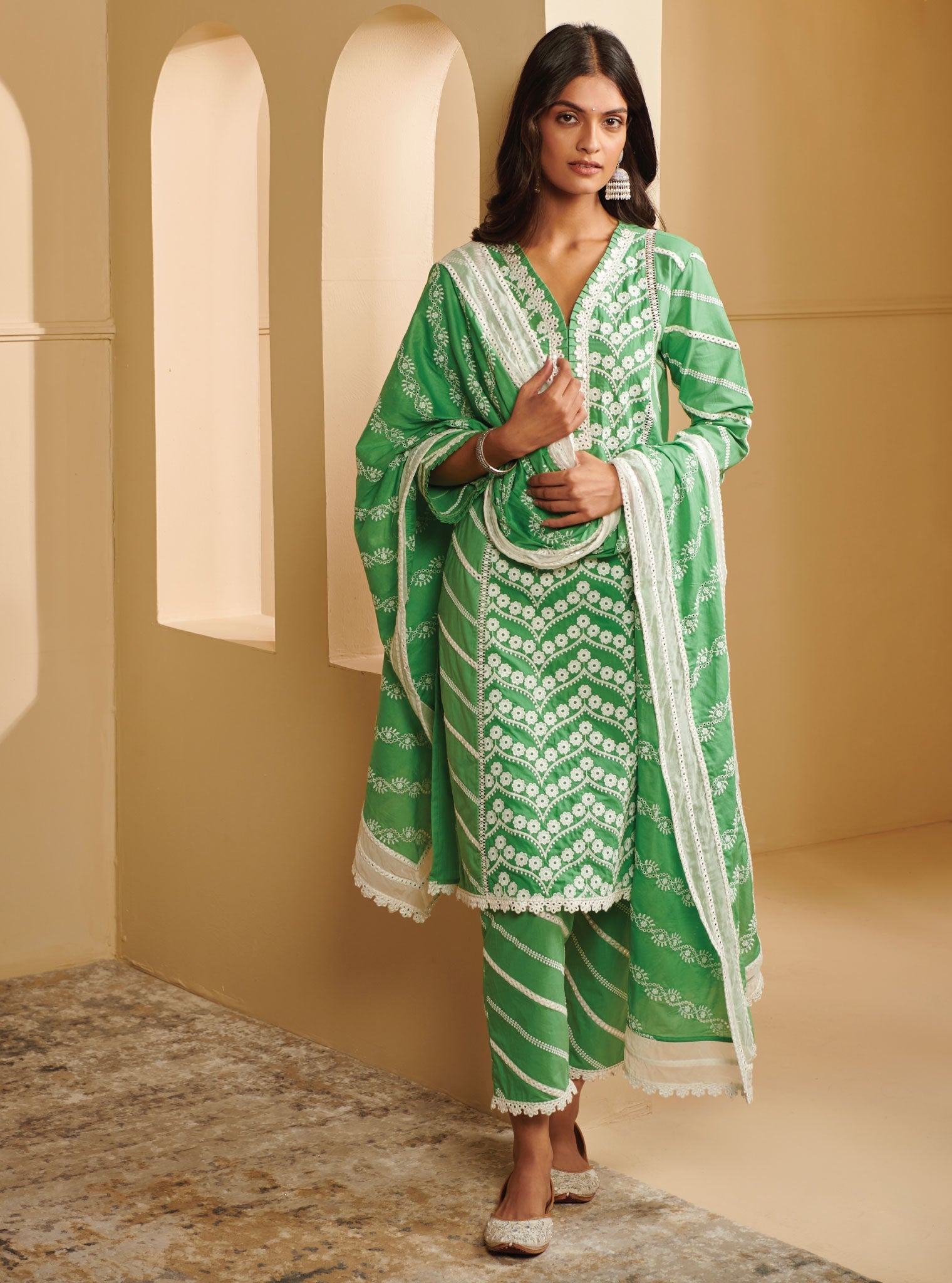 Nasreen Supima Cotton Green Kurta Set