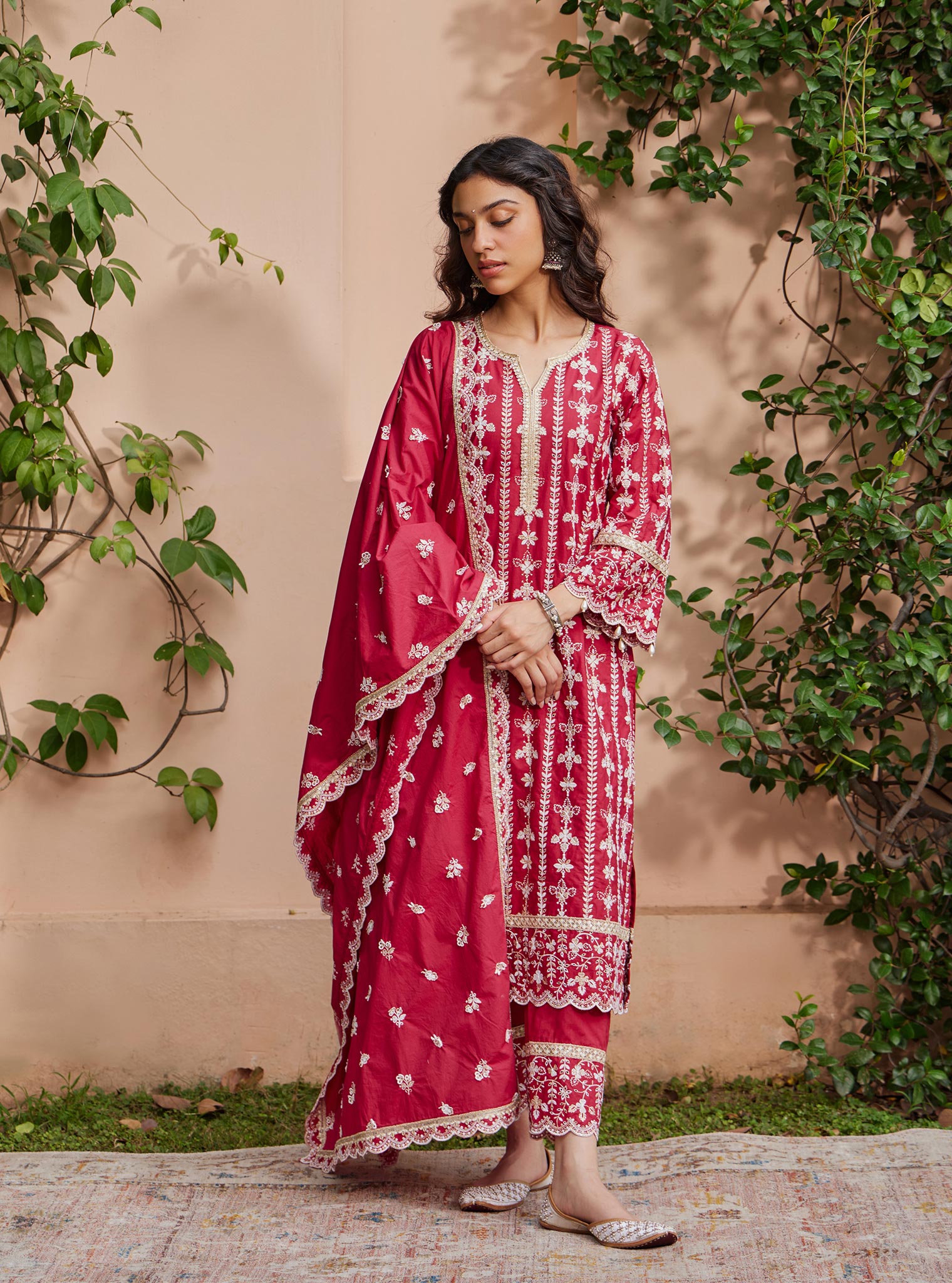 Purvayi Supima Cotton Red Kurta Set