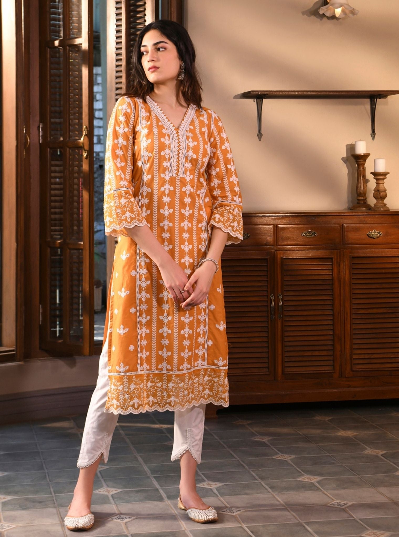 Arpina Supima Cotton Orange Kurta Set