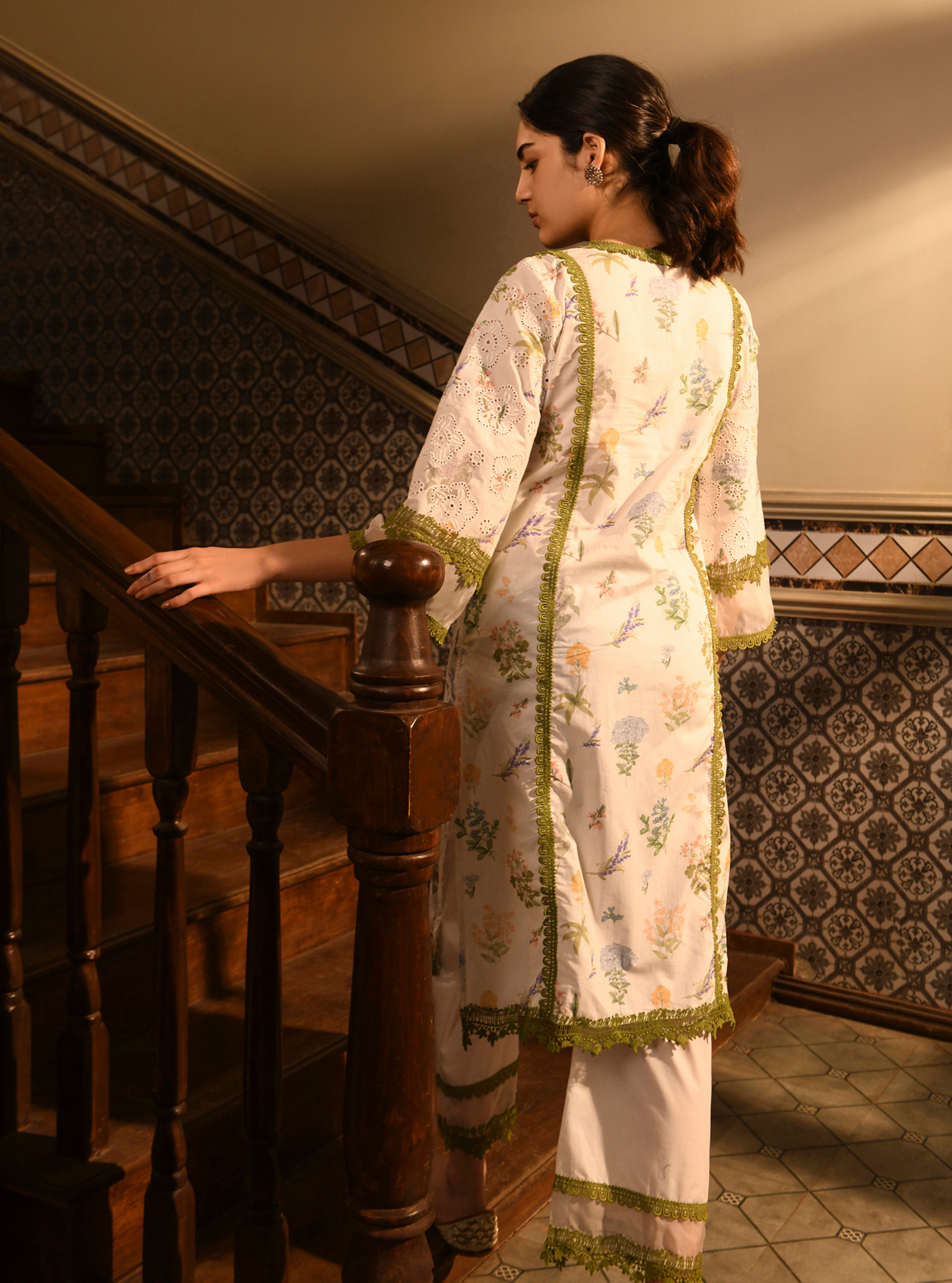 Binita Supima Cotton Printed White Kurta Set