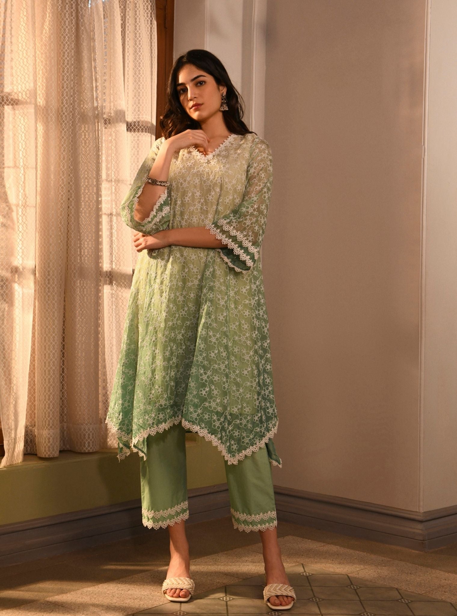 Edna Organza Green Kurta Set