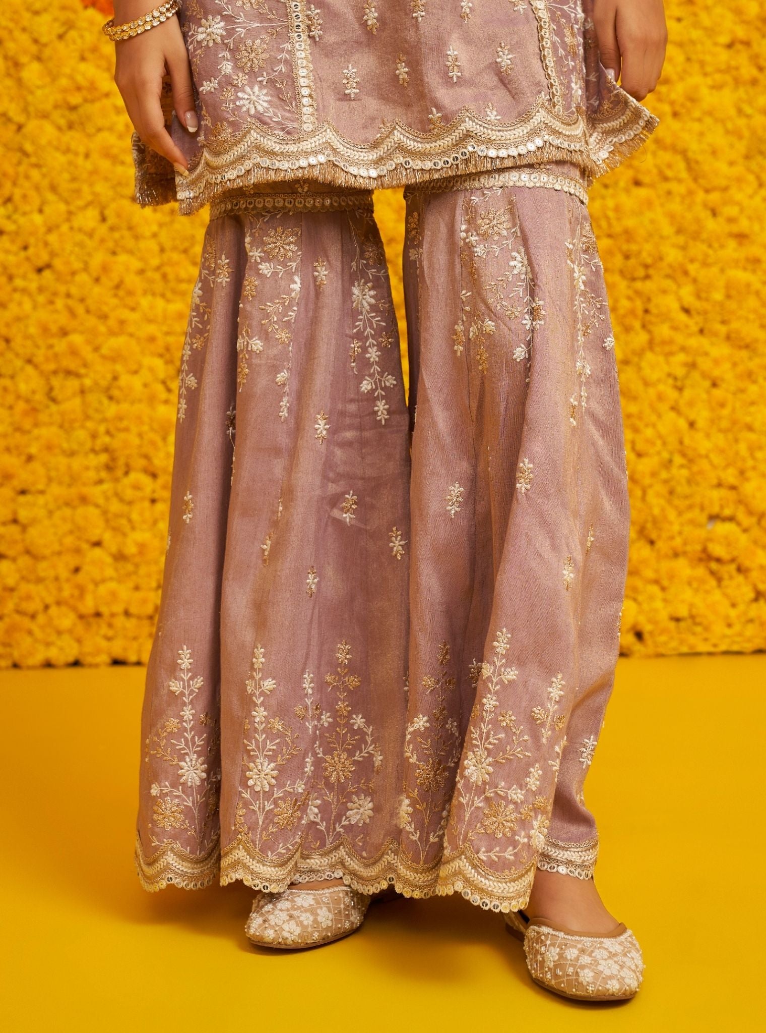 Satranga Tissue Linen Satin Lilac Kurta Set