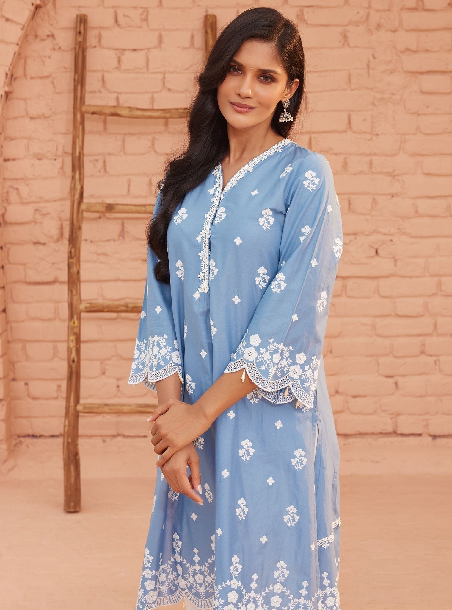 Ghita Supima Cotton Denim Kurta with Dhoti Pant Set