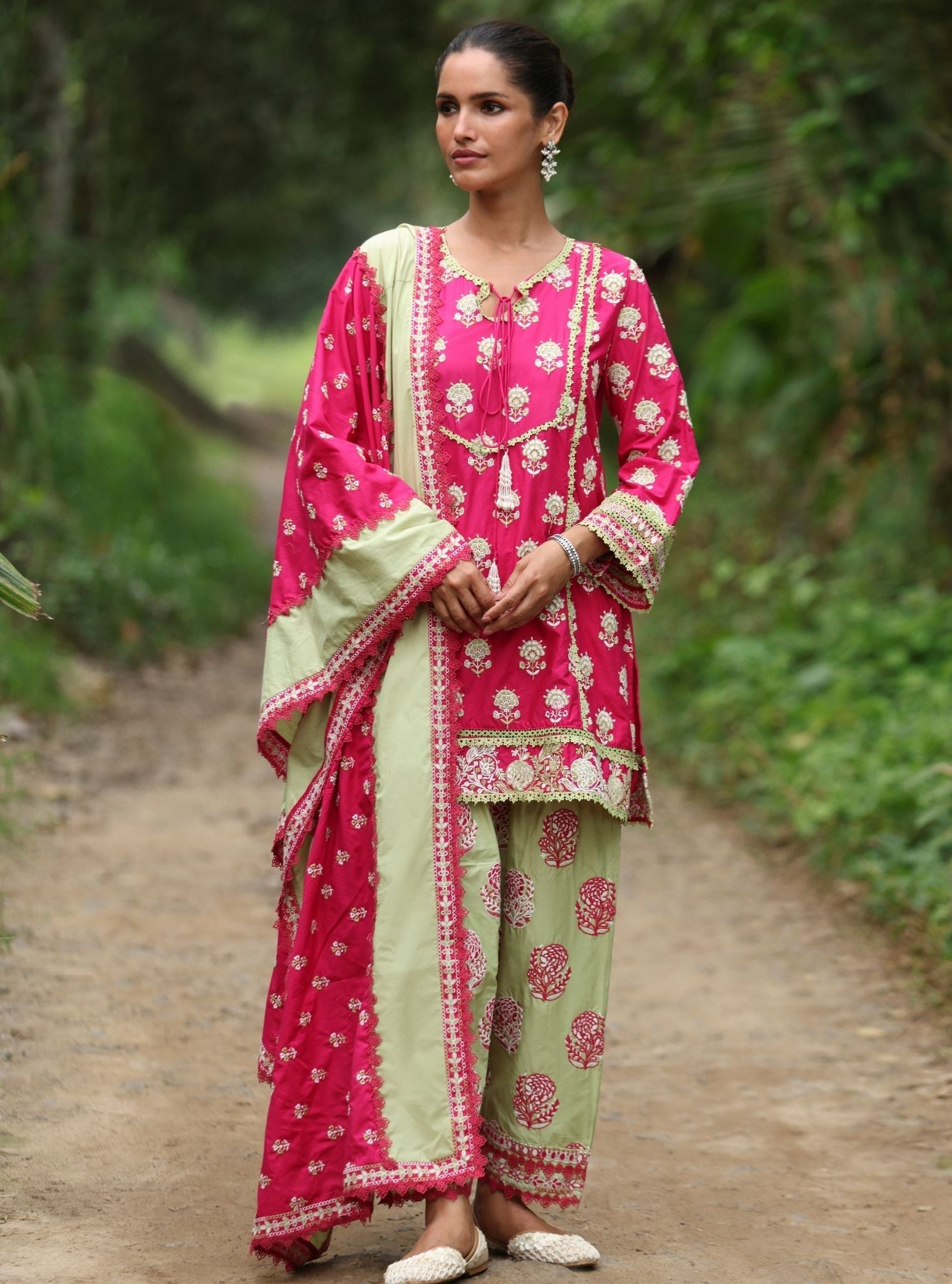 Alagi Supima Cotton Fuchsia Kurta With Farshi Salwar