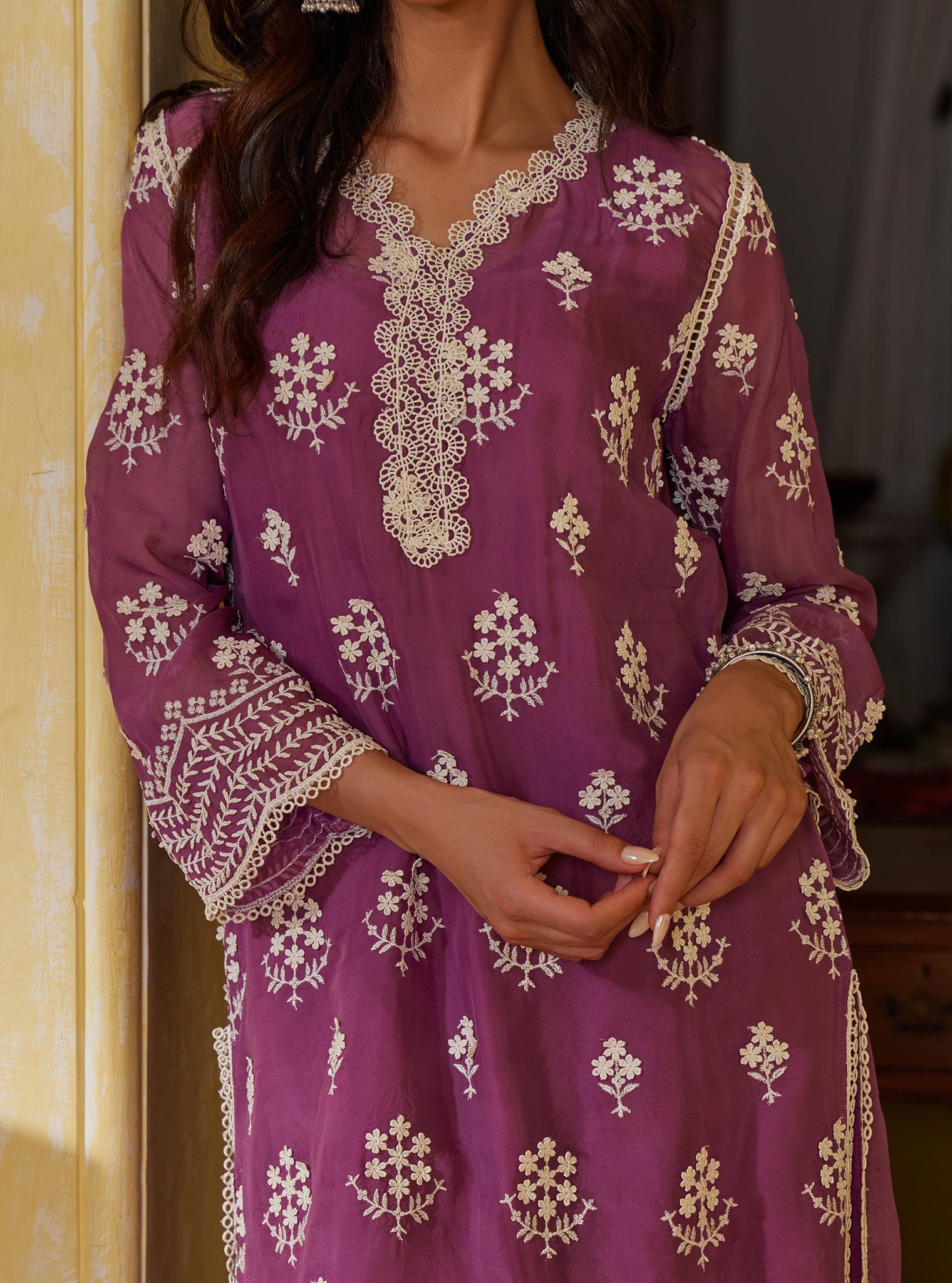 Aruni Organza Lilac Kurta with Pima Lilac Pant Set