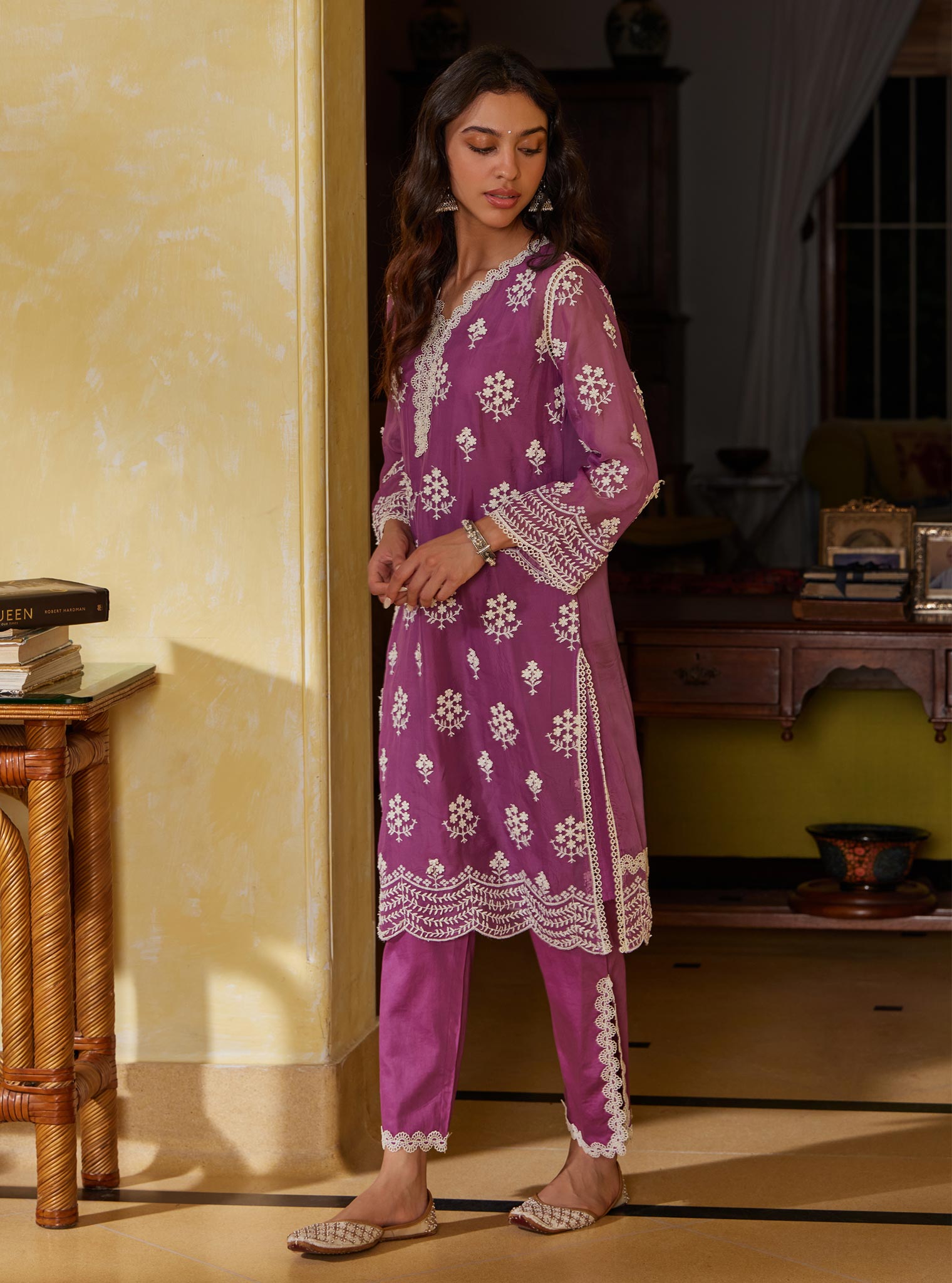 Aruni Organza Lilac Kurta with Pima Lilac Pant Set