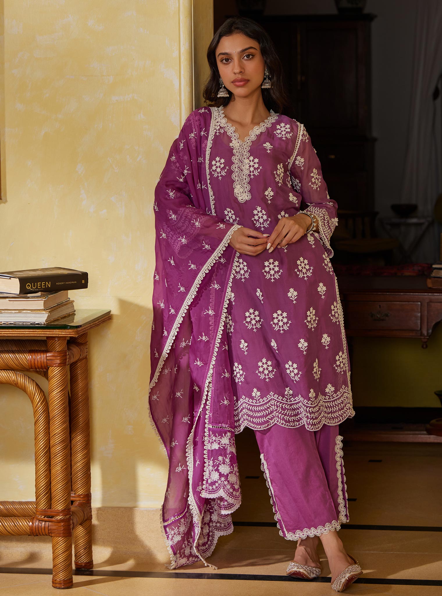 Aruni Organza Lilac Kurta with Pima Lilac Pant Set