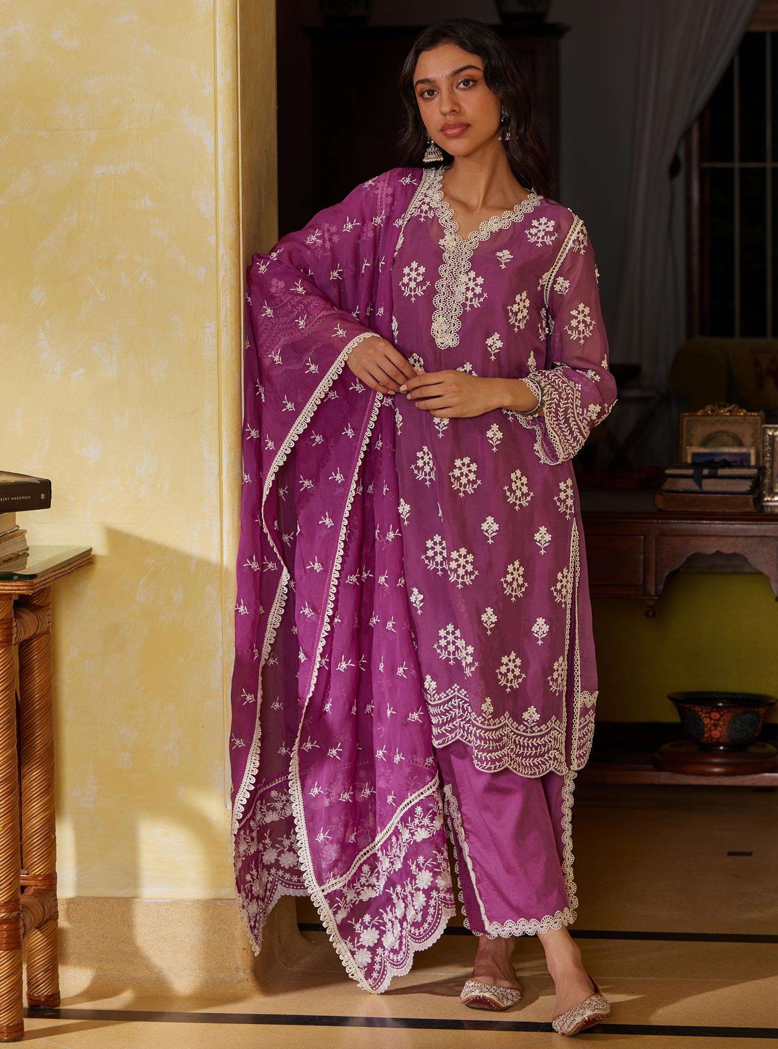 Aruni Organza Lilac Kurta with Pima Lilac Pant Set