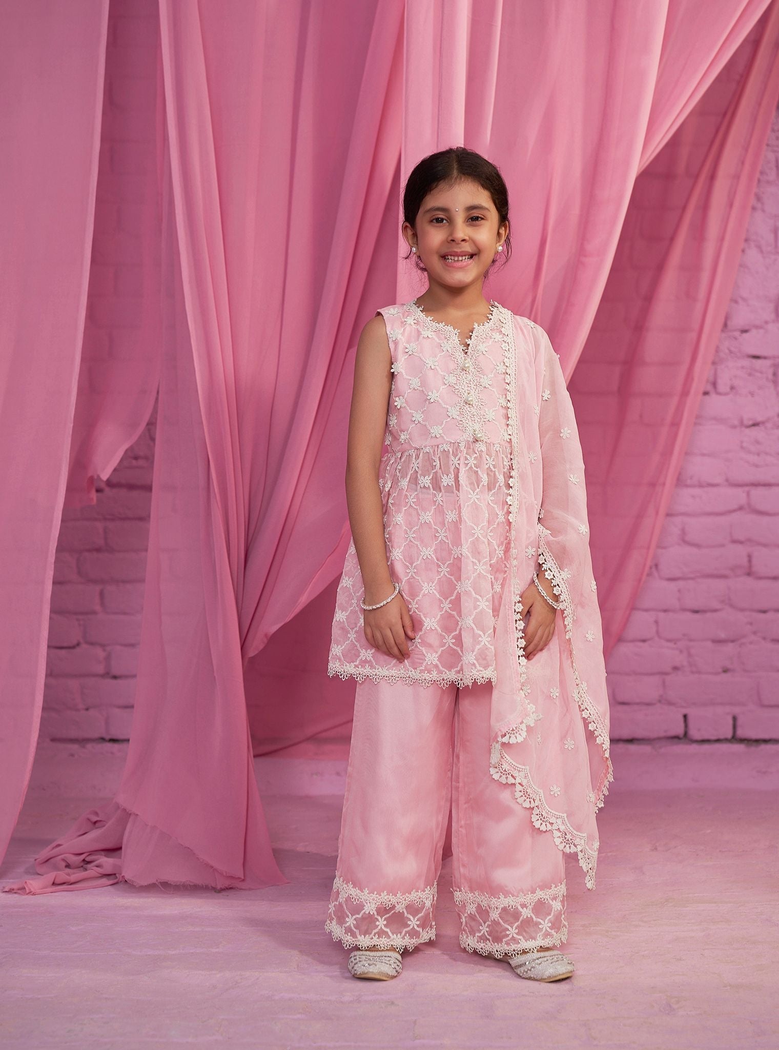 Melati Organza Pink Kurta Set