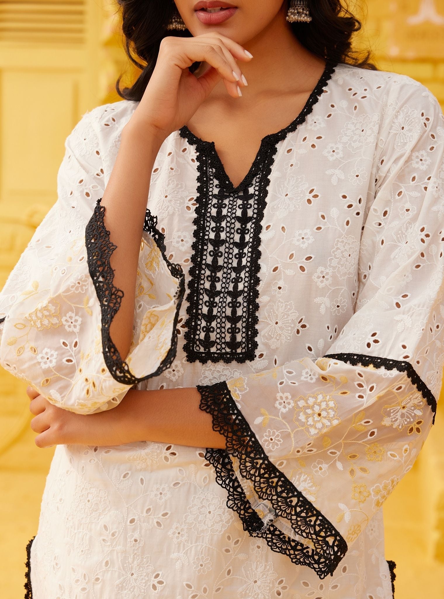 Aaroh Supima Cotton Off White Kurta Set