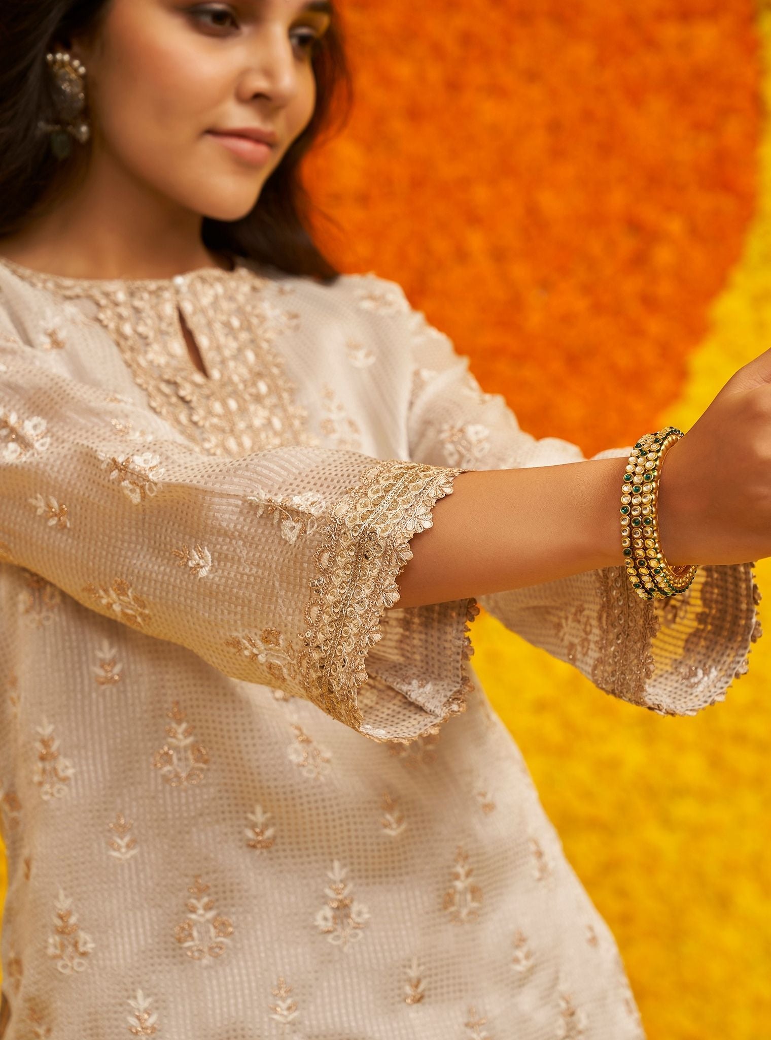 Nazariya Banarsi Off White Kurta Set