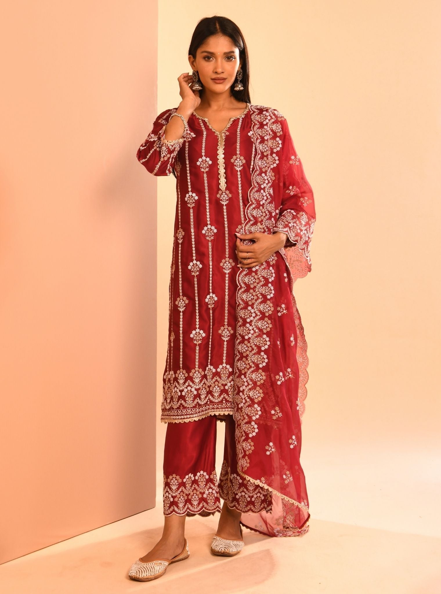 Zoya Cupro Wine Kurta Set