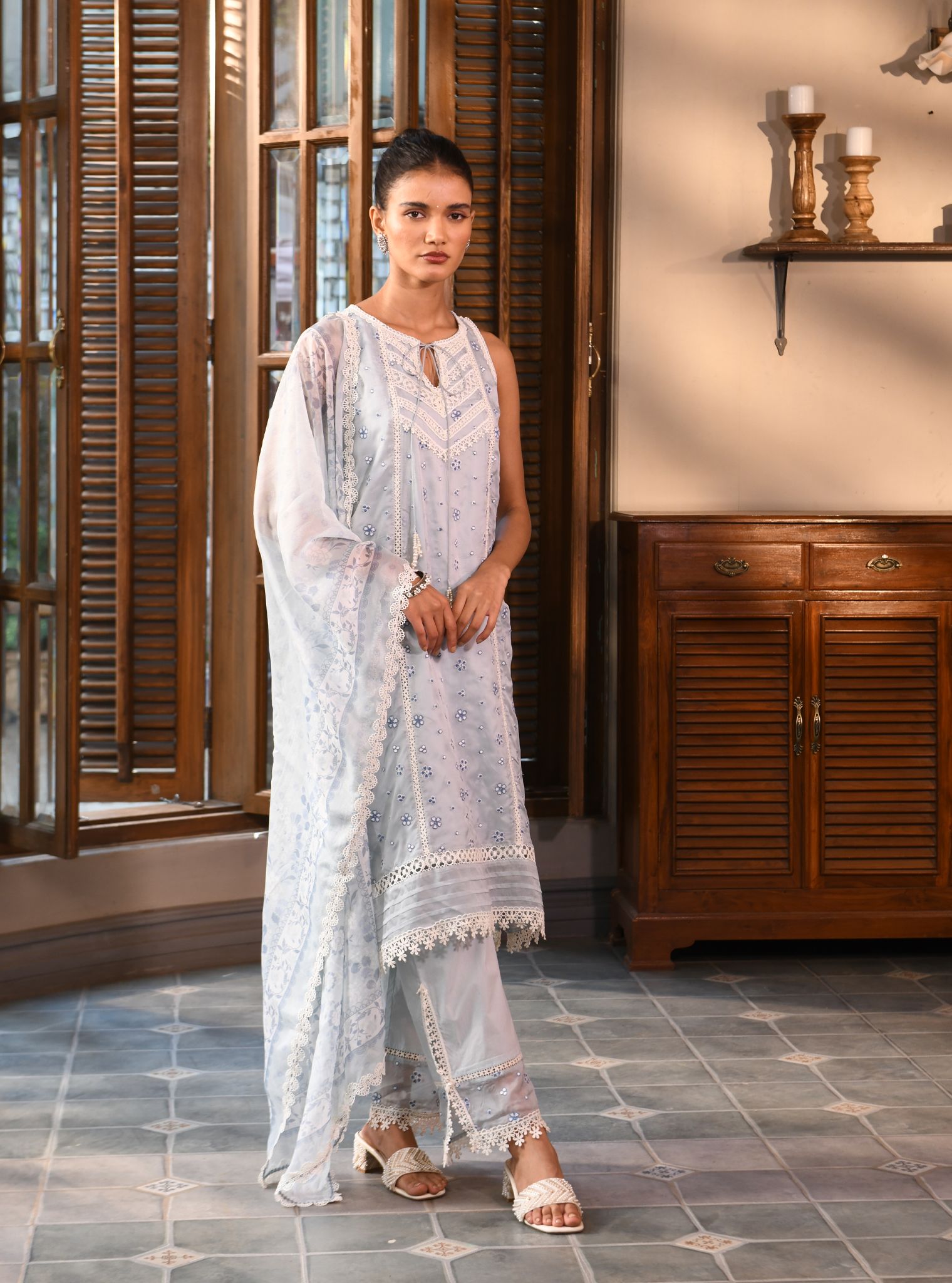 Simin Organza Light Blue Kurta Set