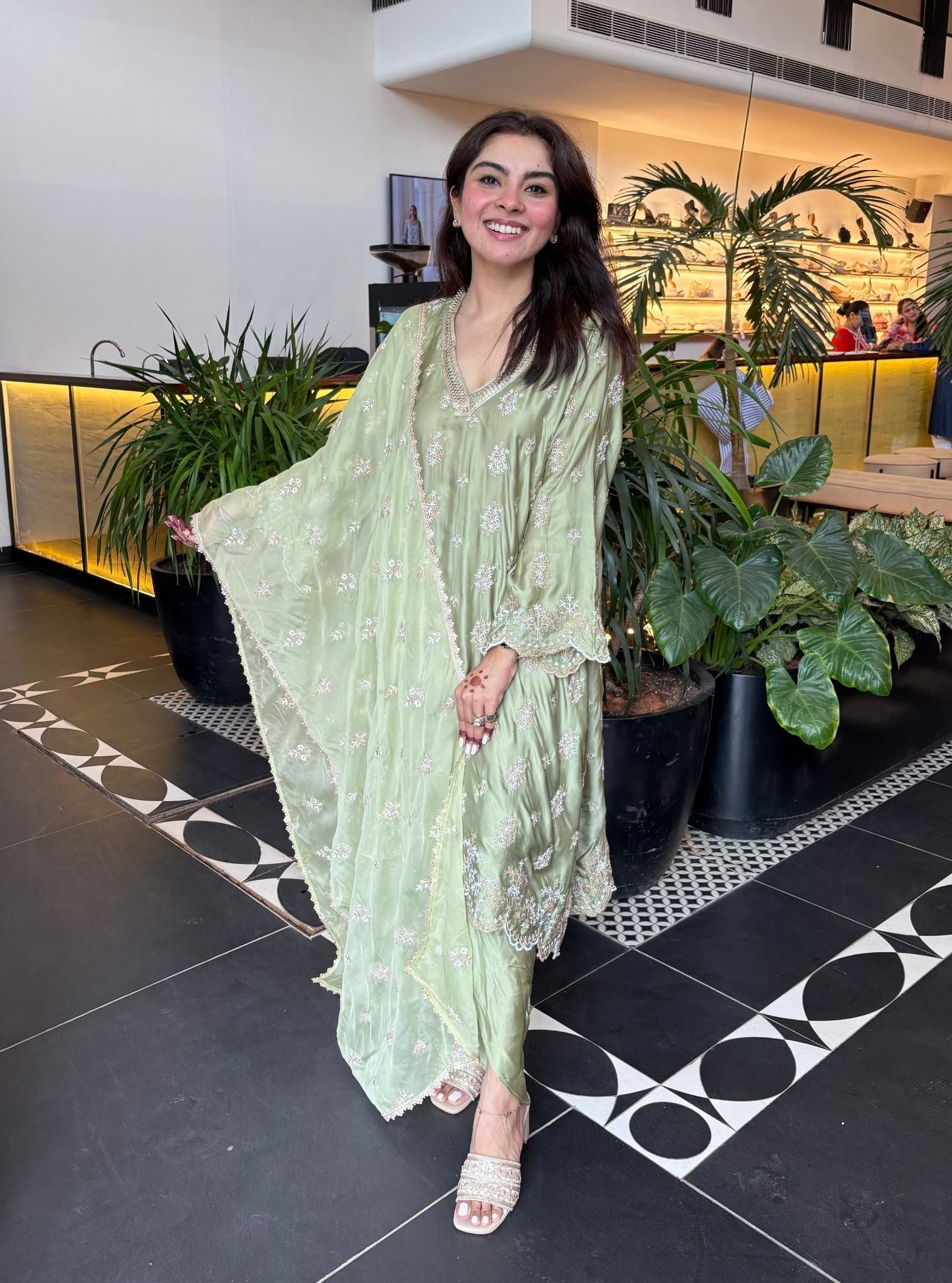 Callaia Cupro Satin Moss Green Kurta Set