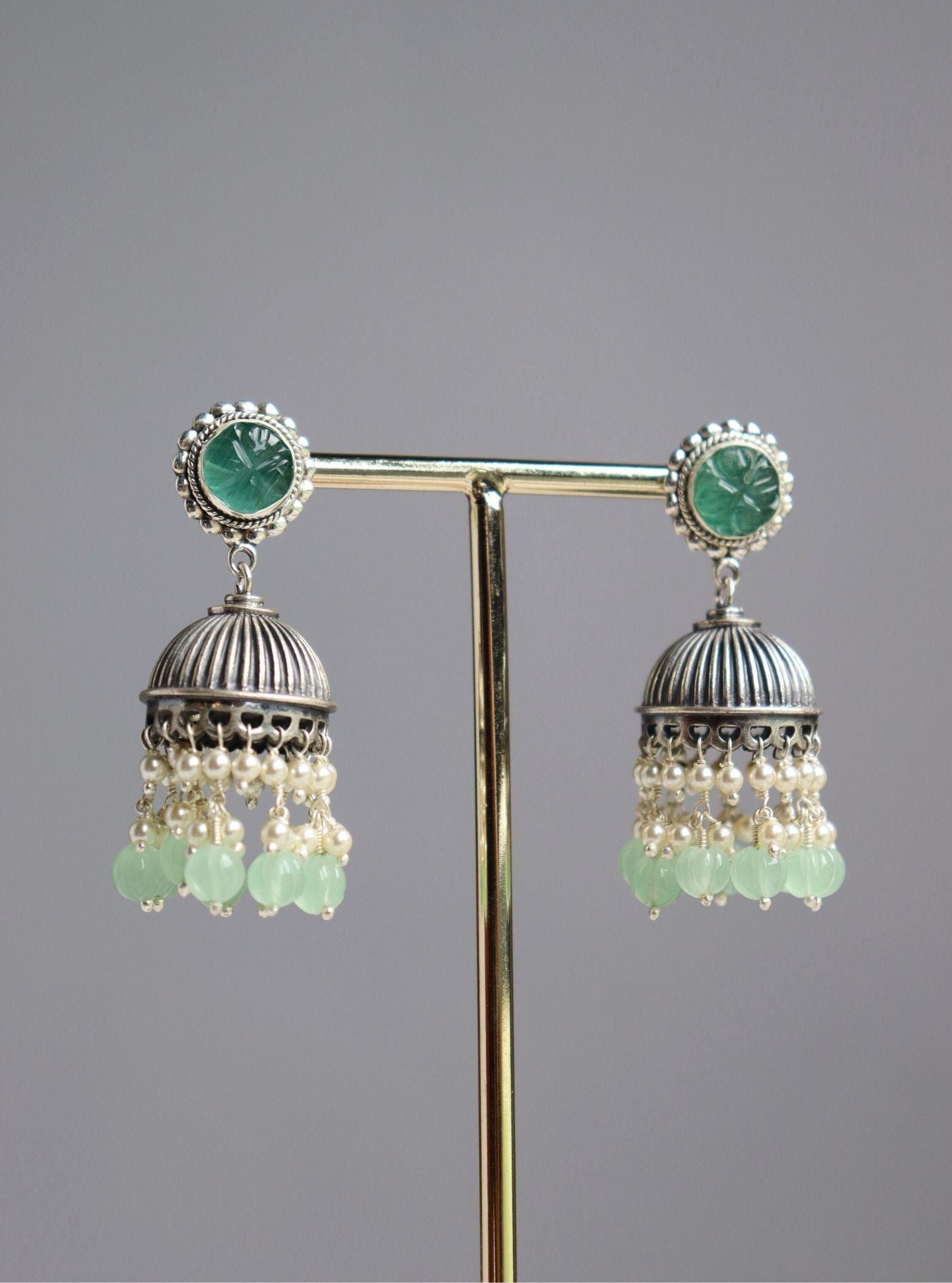 Pure Silver Jia Jhumka Green