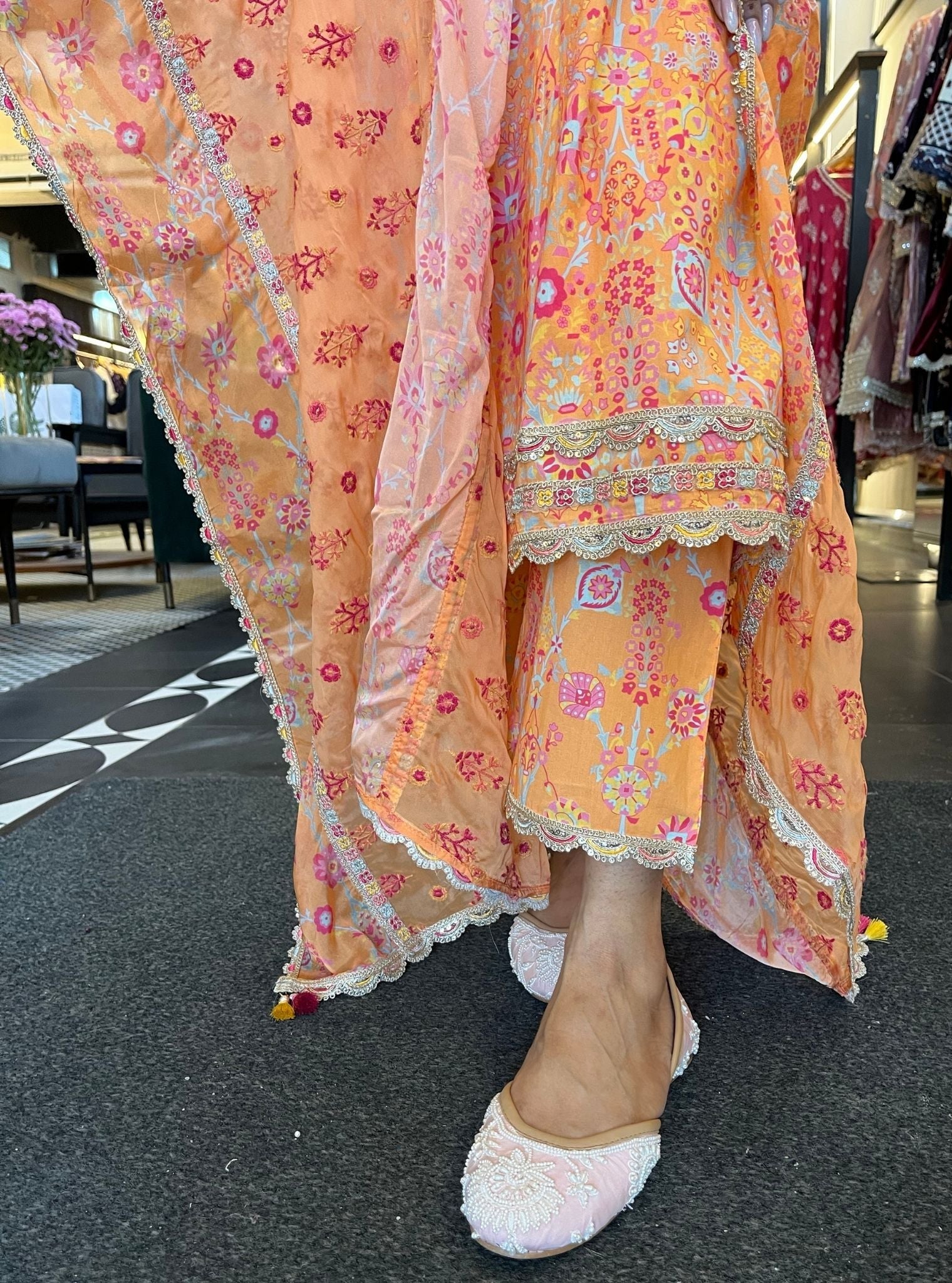 Florie Supima Cotton Printed Orange Kurta Set