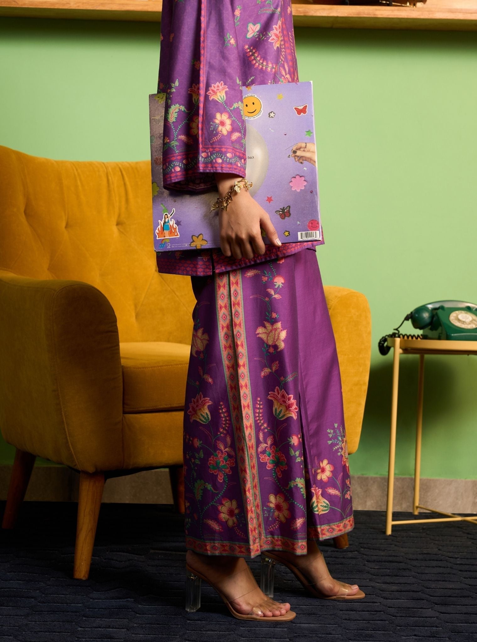 Zuni Pima Satin Purple Printed Co-ord set