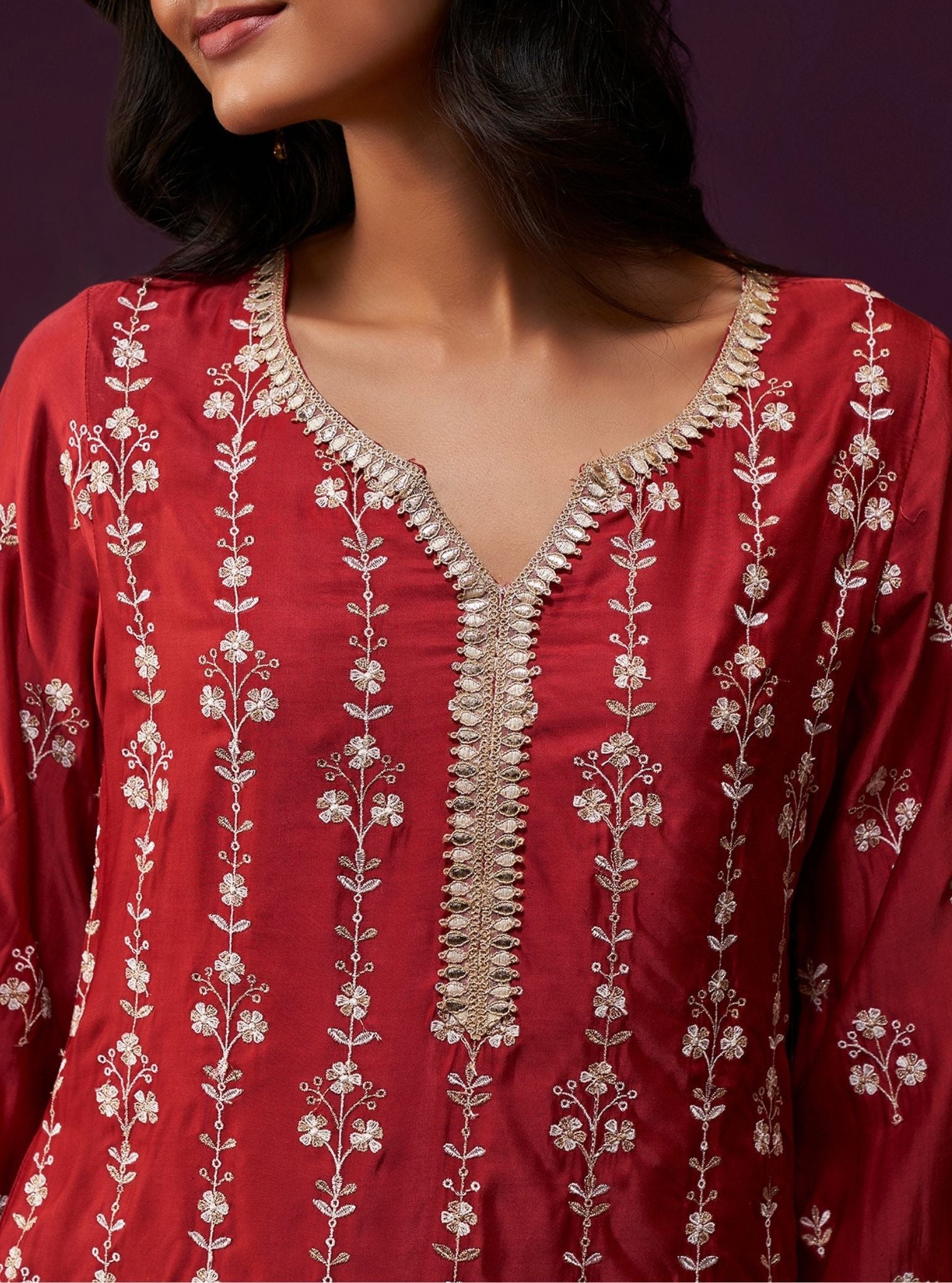 Tasanee Cupro Satin Red Kurta Set