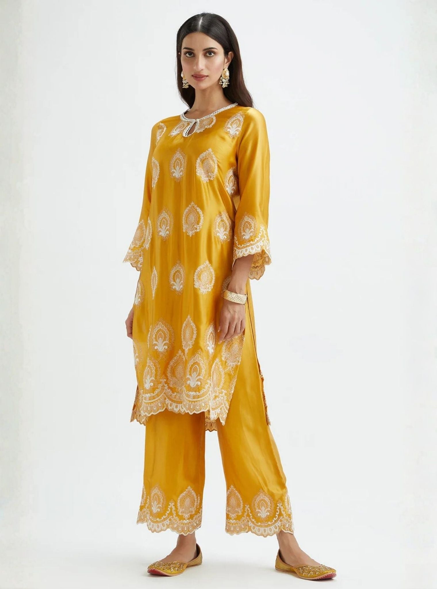 Sydney Cupro Silk Orange Kurta Set