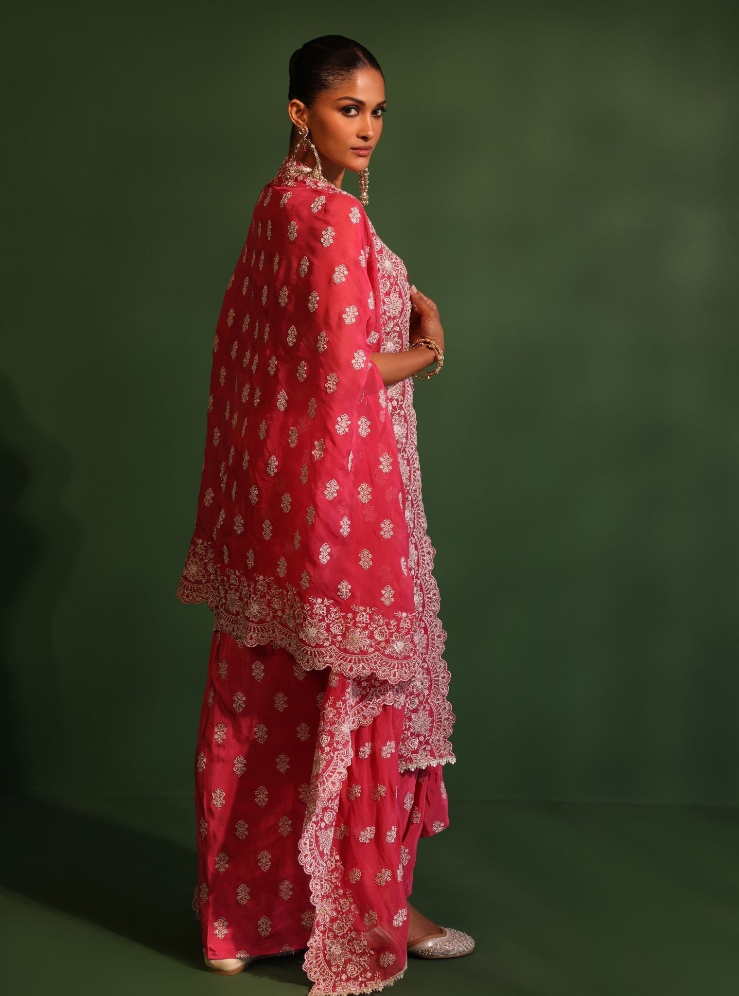 Maya Organza Fuschia Cape Shrug With Skirt