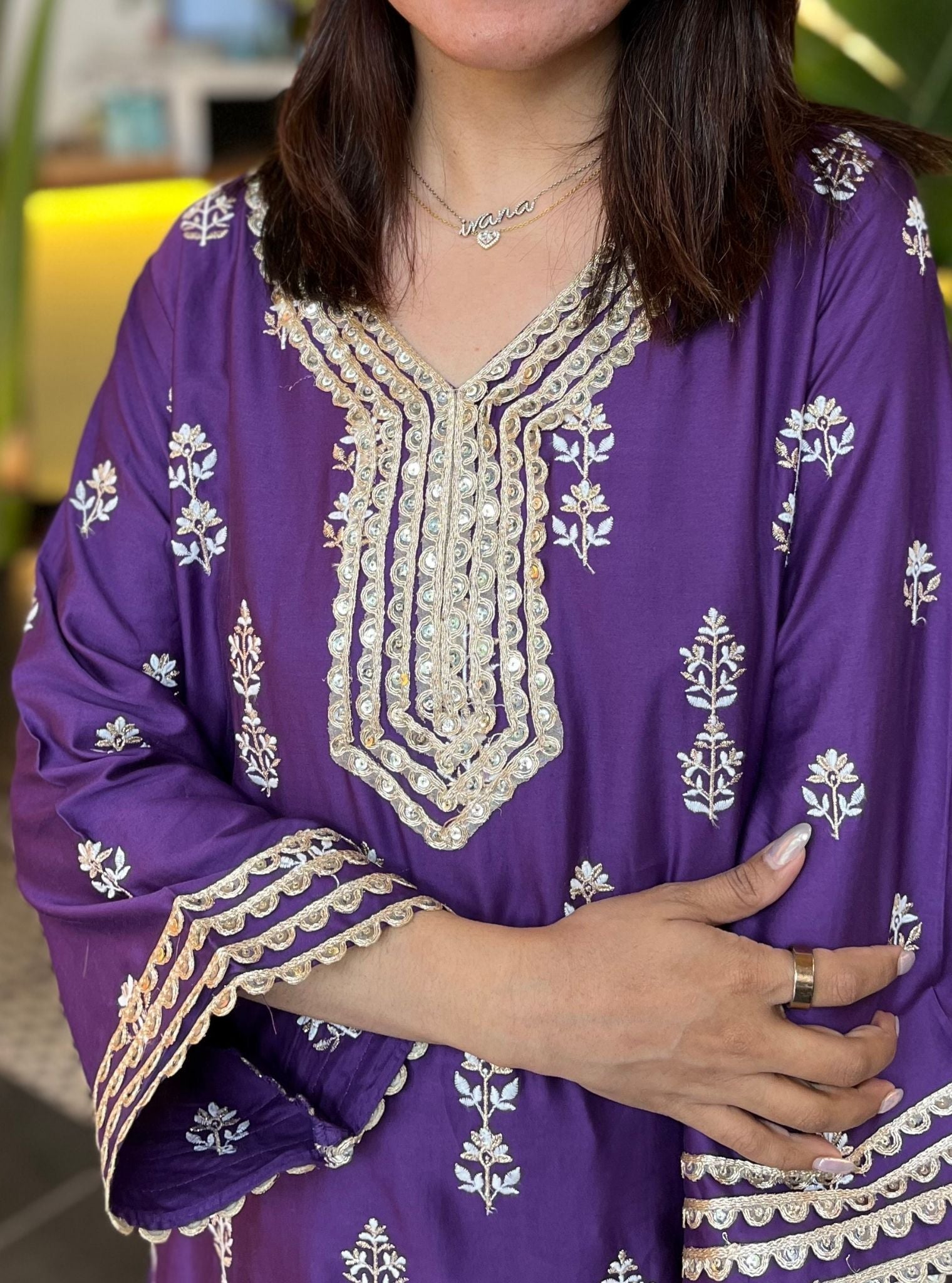 Avathi Pima Satin Purple Kurta Set