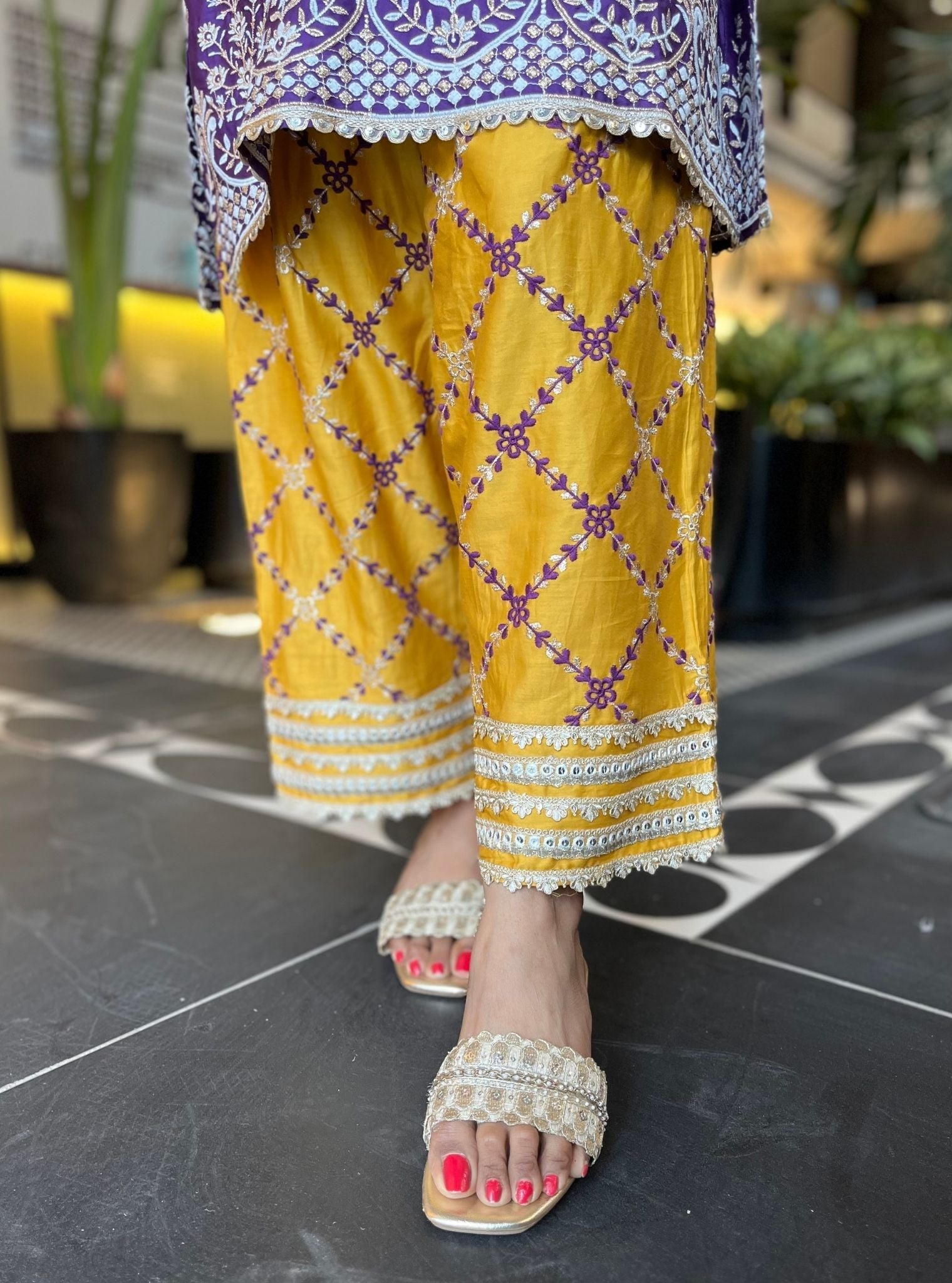 Avathi Pima Satin Purple Kurta Set