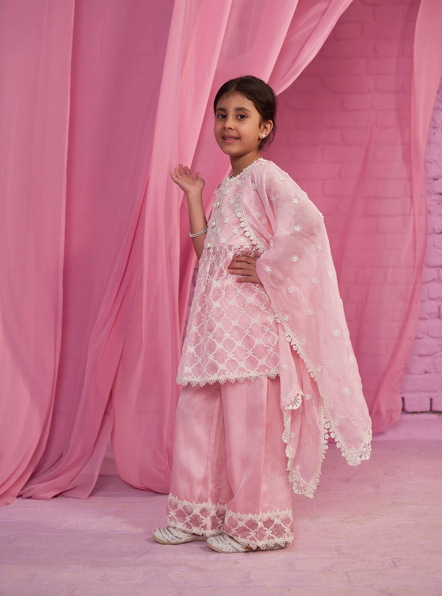 Melati Organza Pink Kurta Set