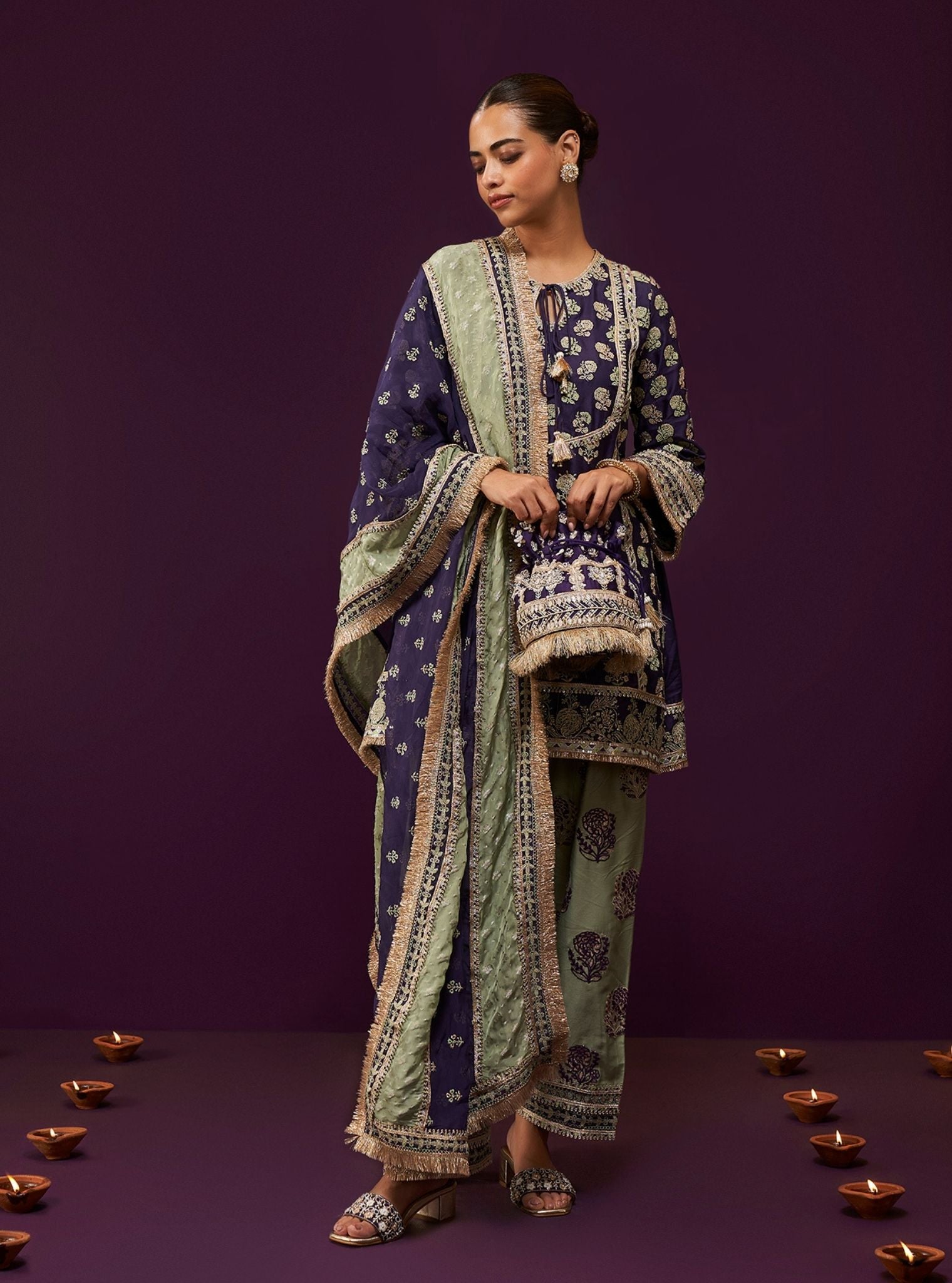 Aphinya Pima Satin Purple Kurta Set