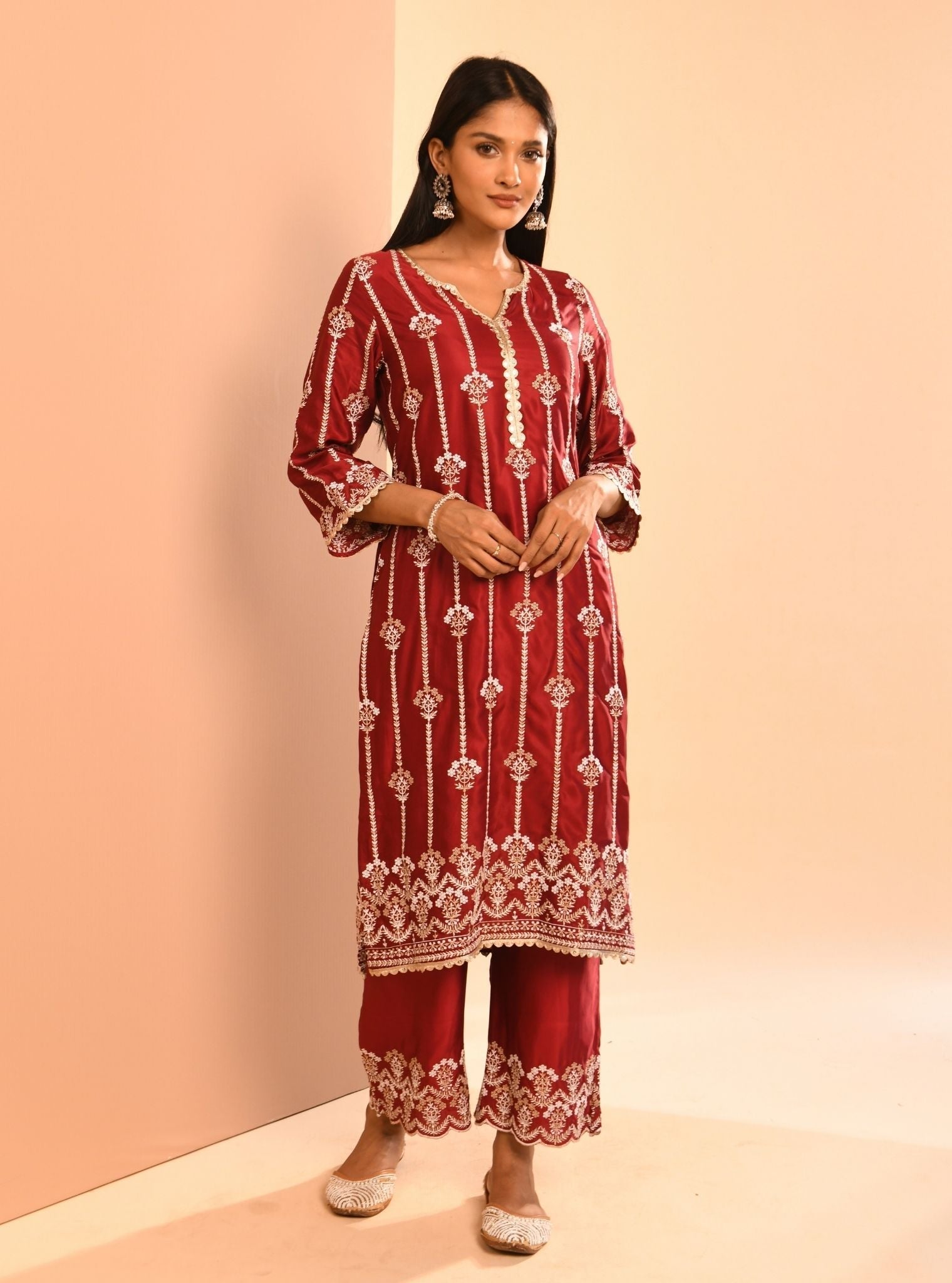 Zoya Cupro Wine Kurta Set