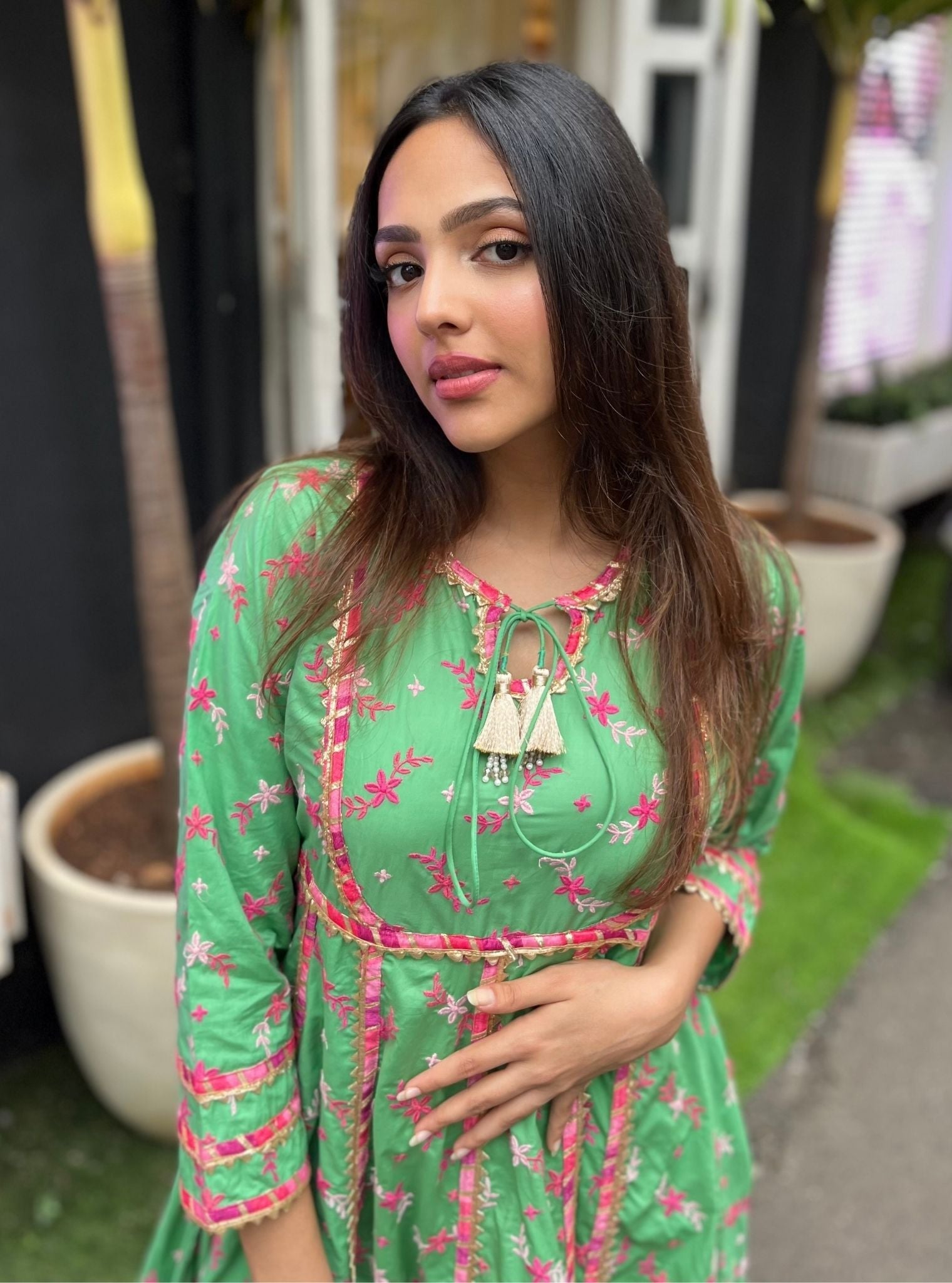 Melenia Supima Cotton Green Anarkali Kurta Set