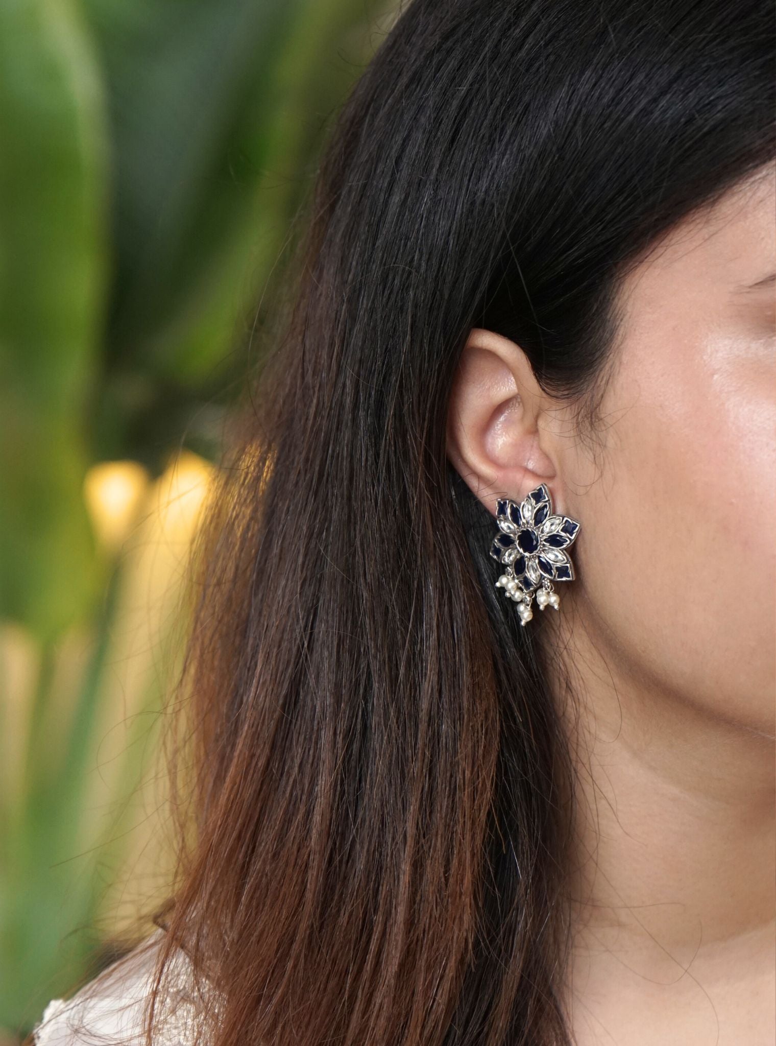 Pure Silver Phool Studs