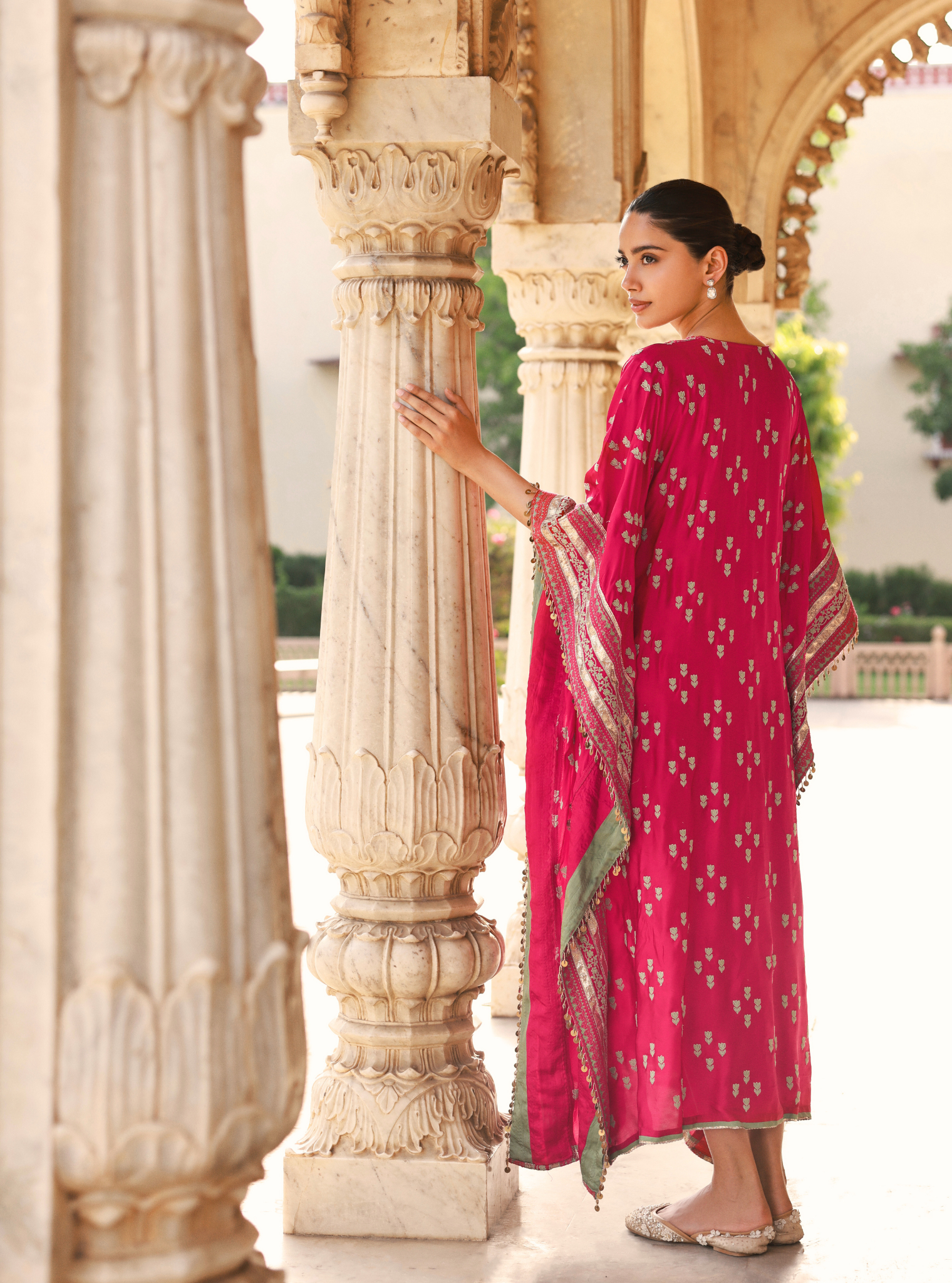 Nishaya Bemberg Satin Fuschia Kaftan