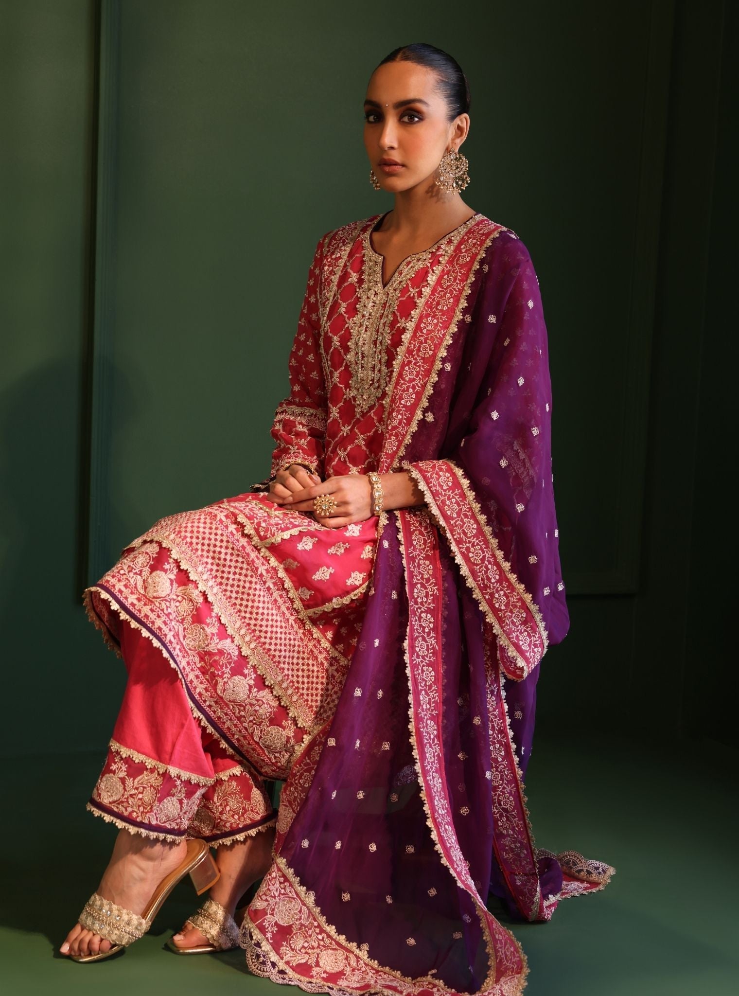 Suhana Organza Fuschia Kurta Set