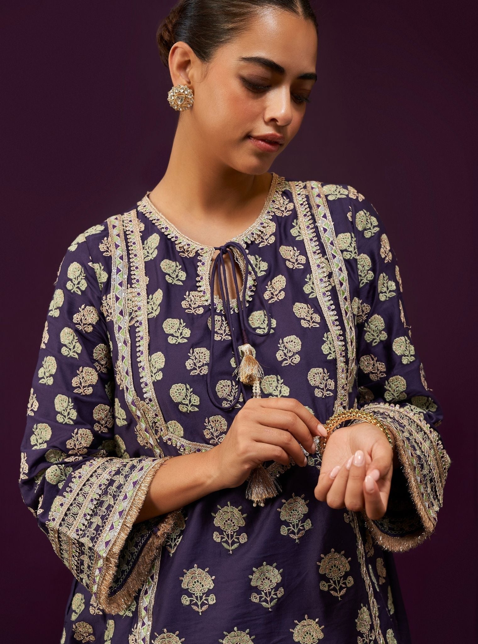 Aphinya Pima Satin Purple Kurta Set