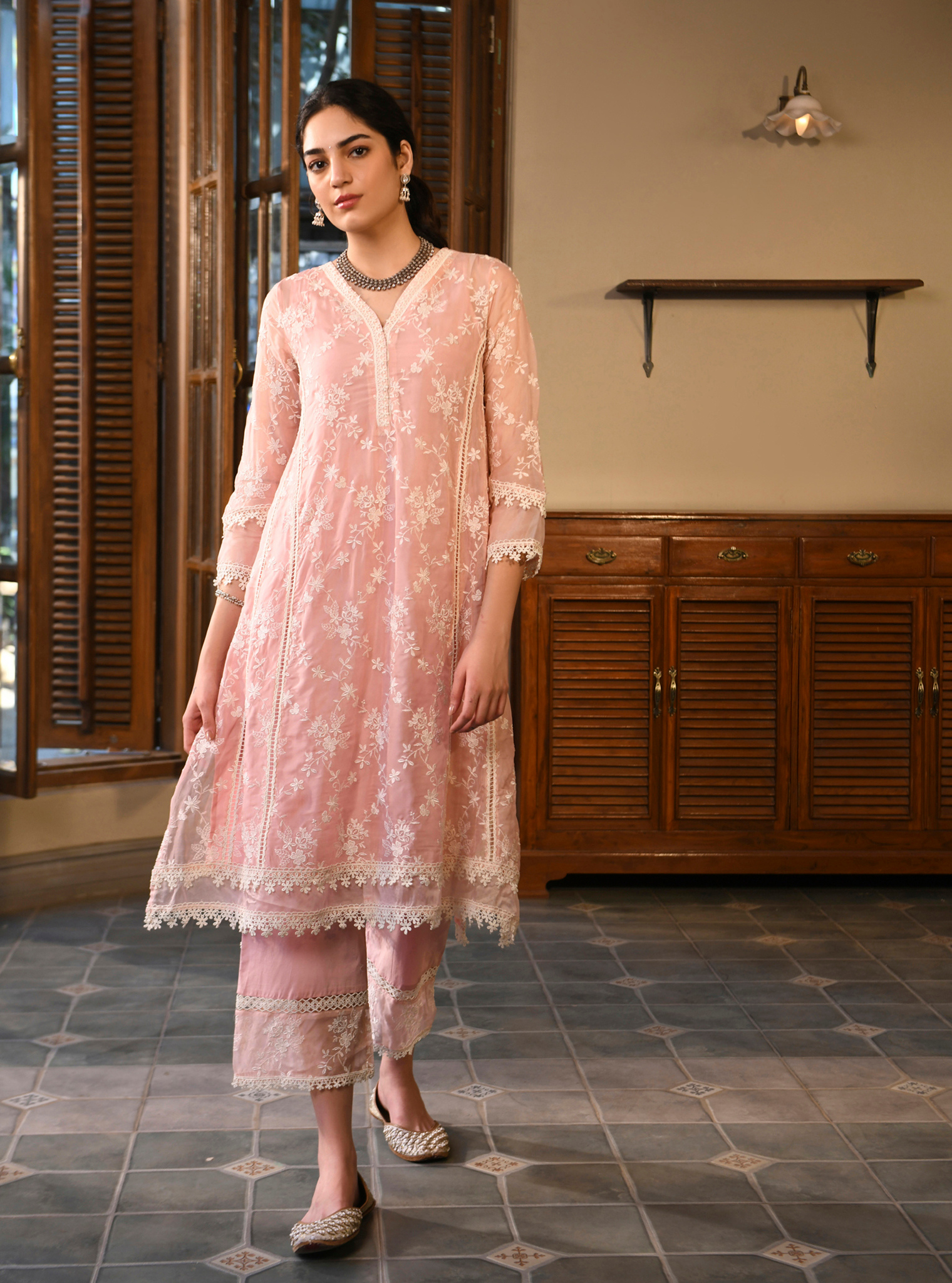 Hiyti Organza Pink Kurta Set